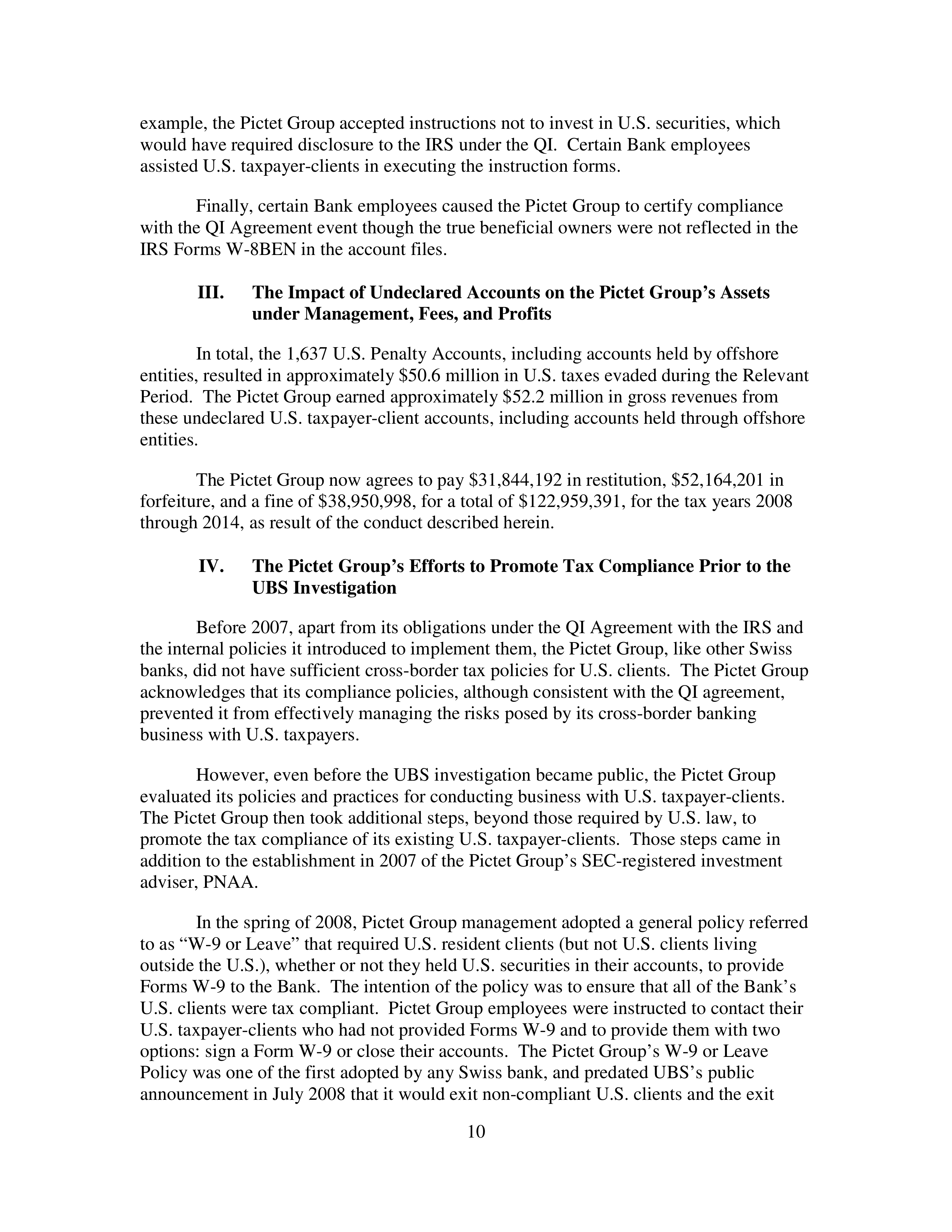 Pictet Statement of Facts — page 10