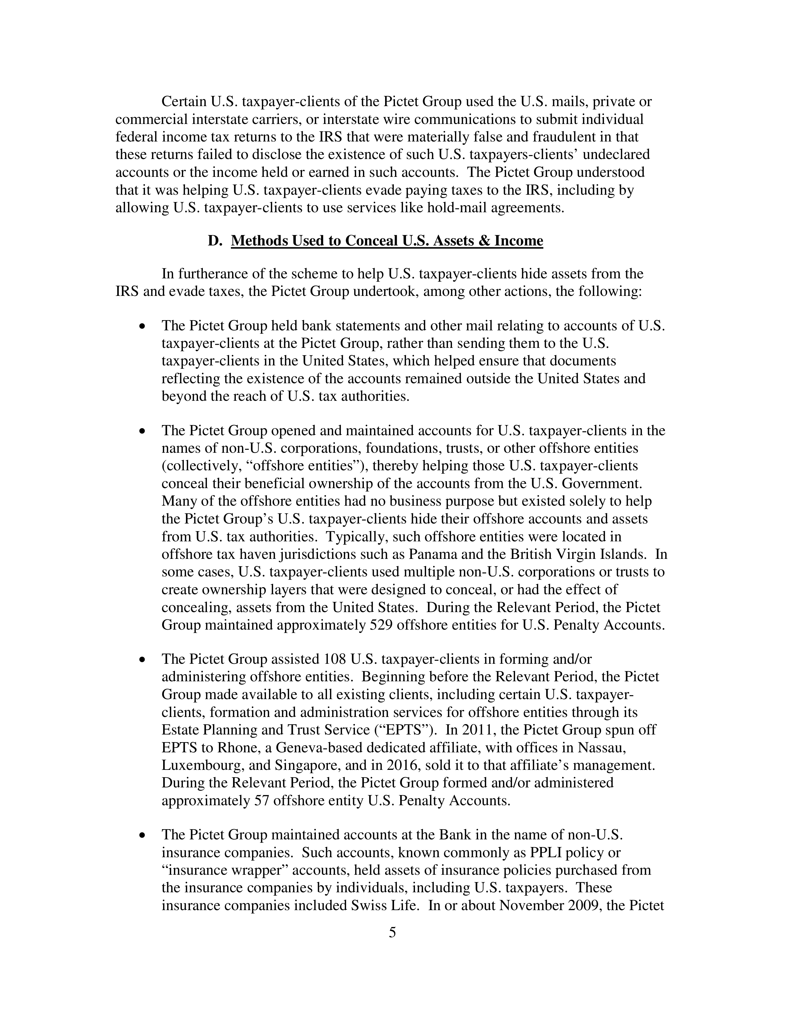 Pictet Statement of Facts — page 5