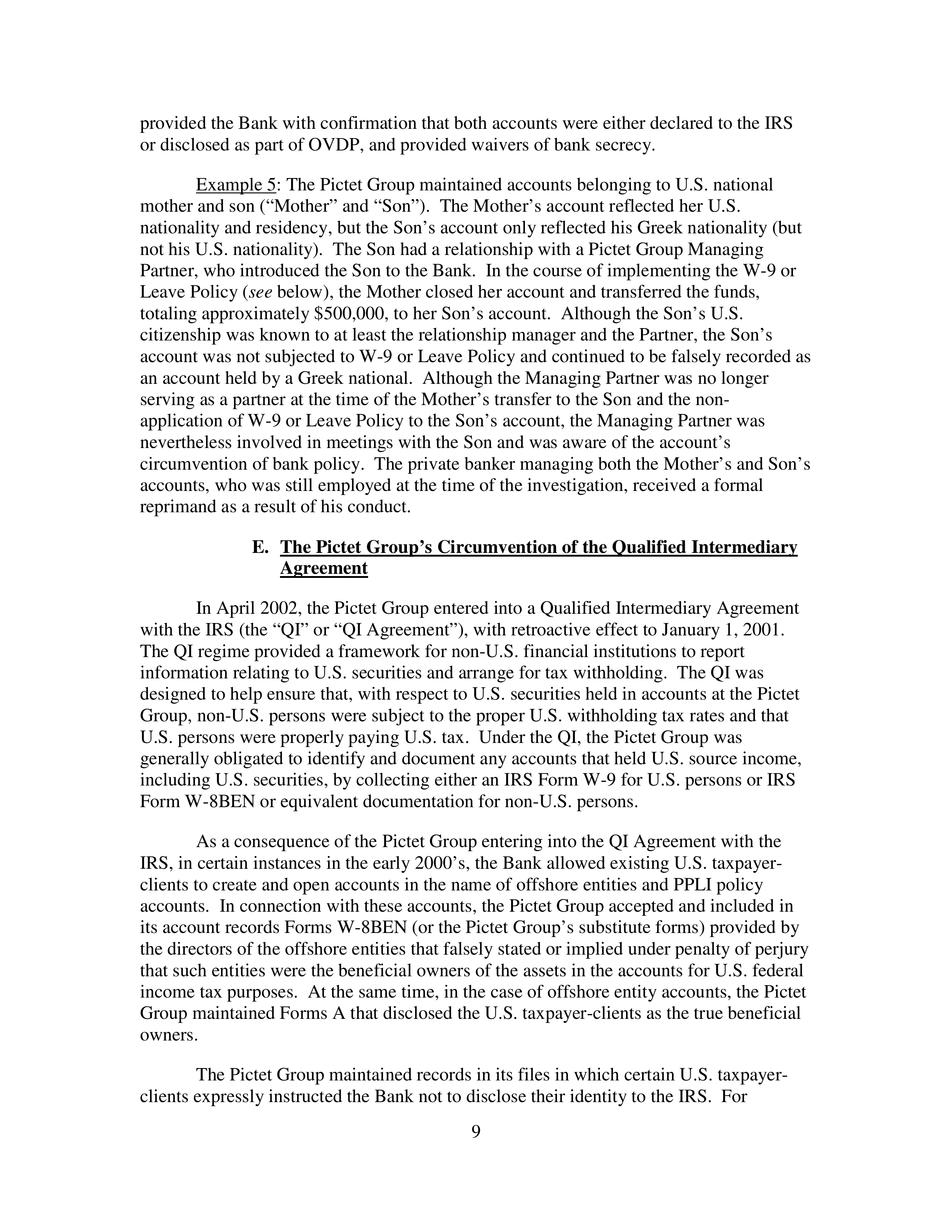 Pictet Statement of Facts — page 9