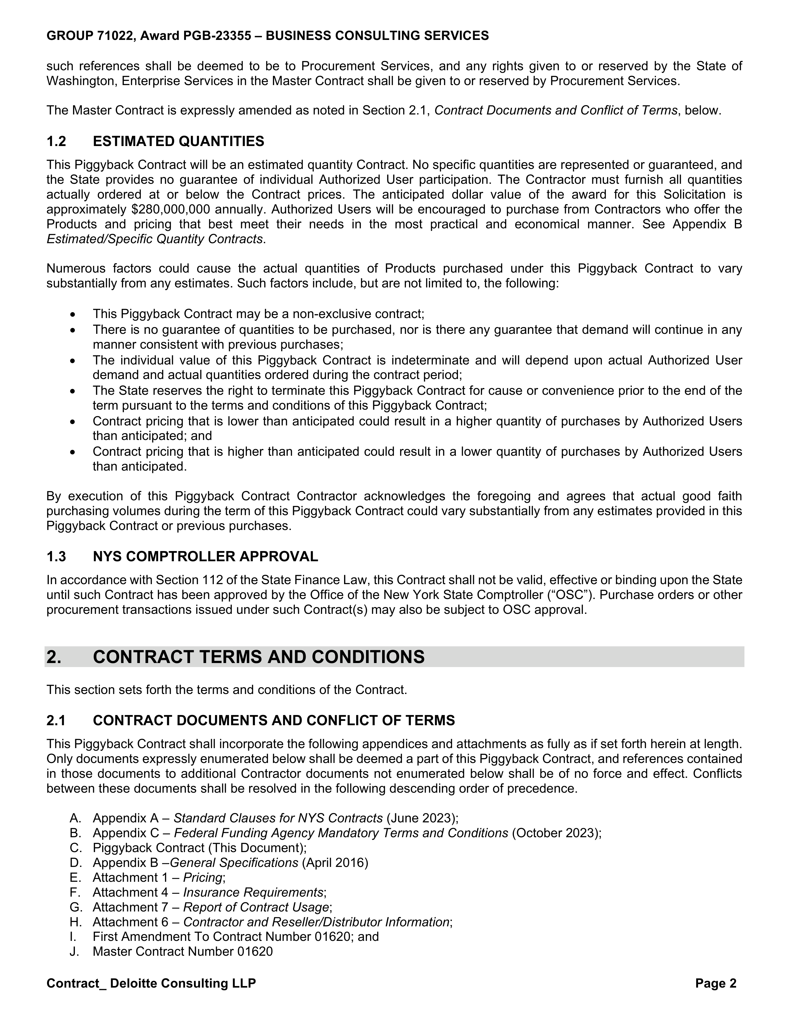State Office of General Services and Deloitte Consulting Contract — page 2