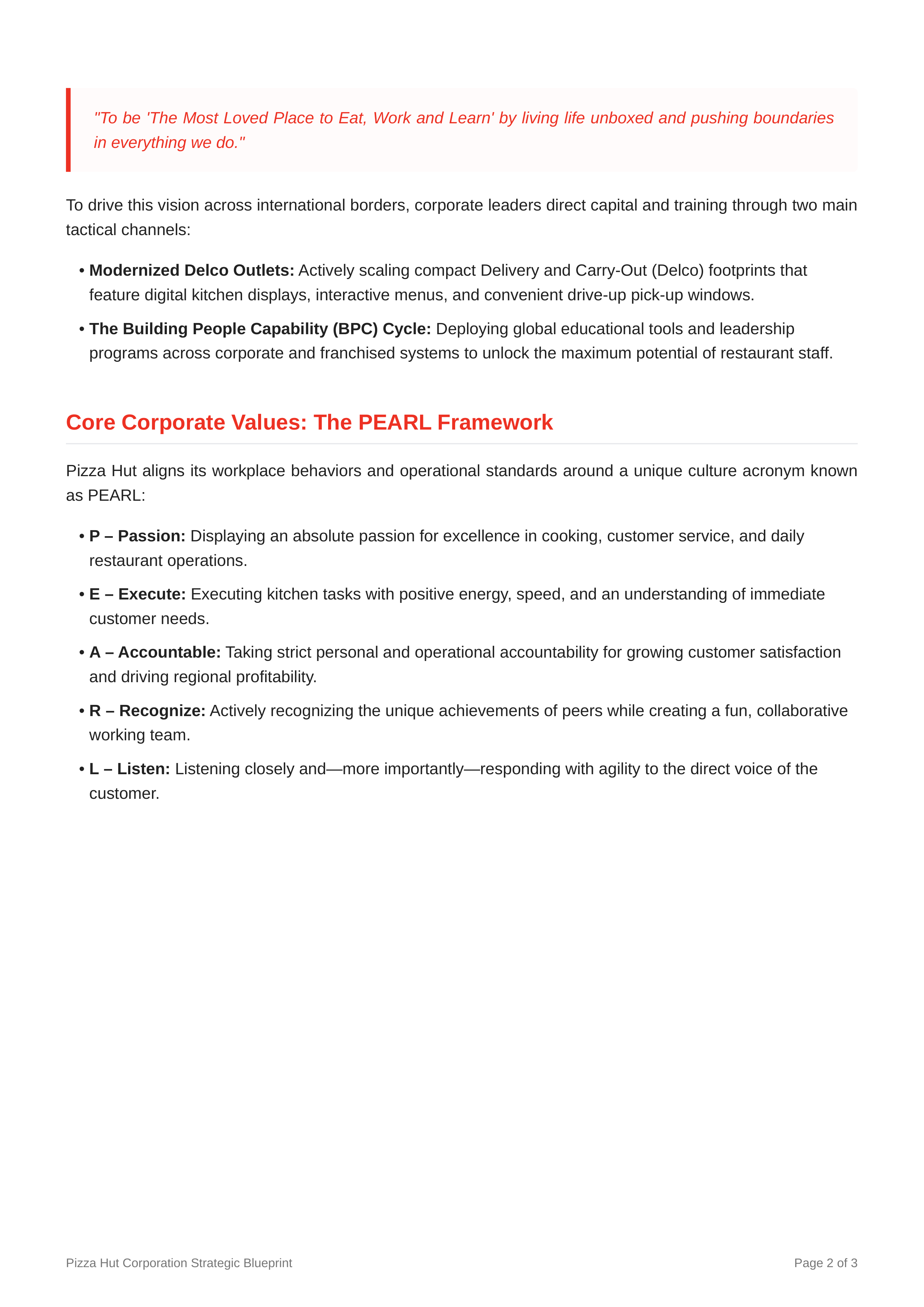 Pizza Hut Mission Statement — page 2