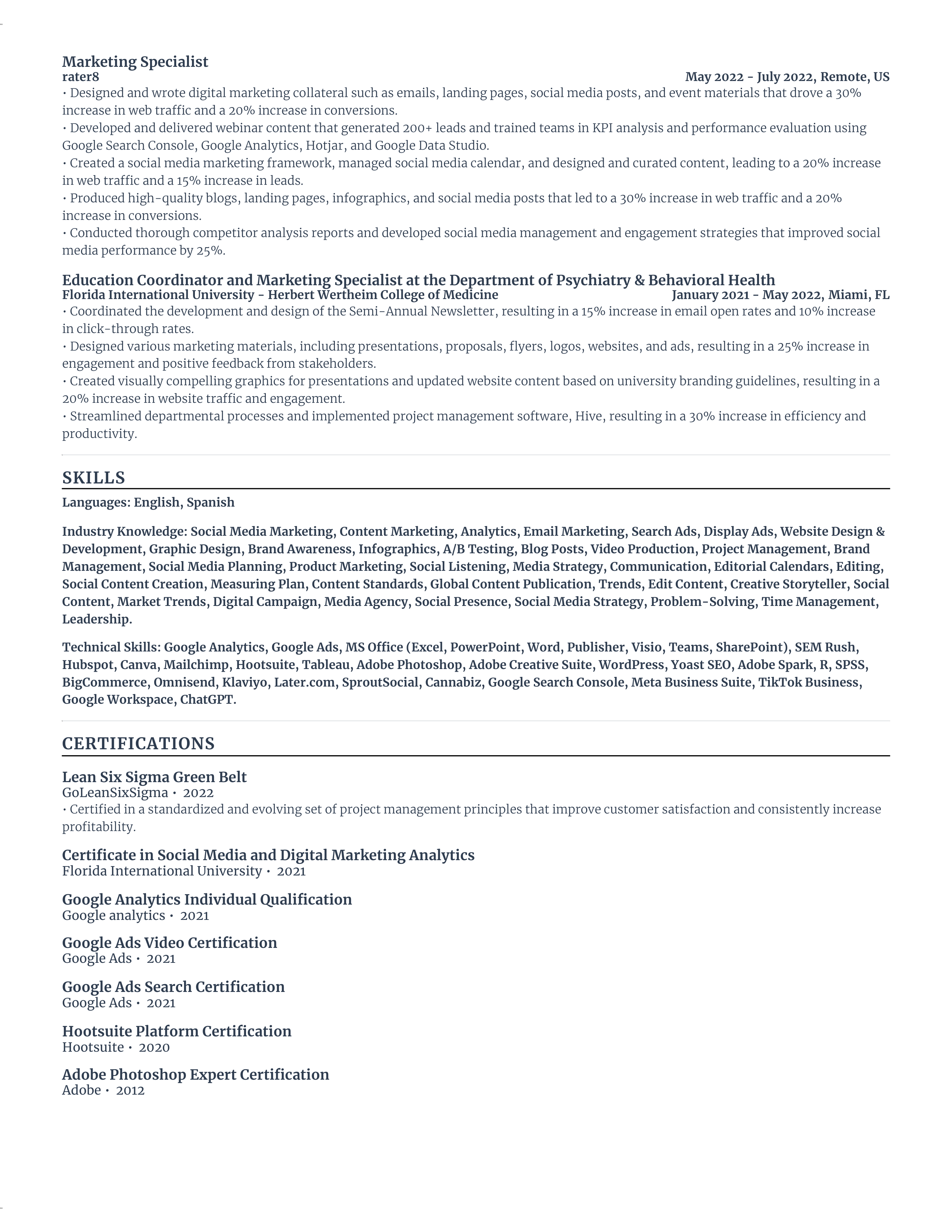 Plant Cell Technology Digital Marketing Manager Resume — page 2