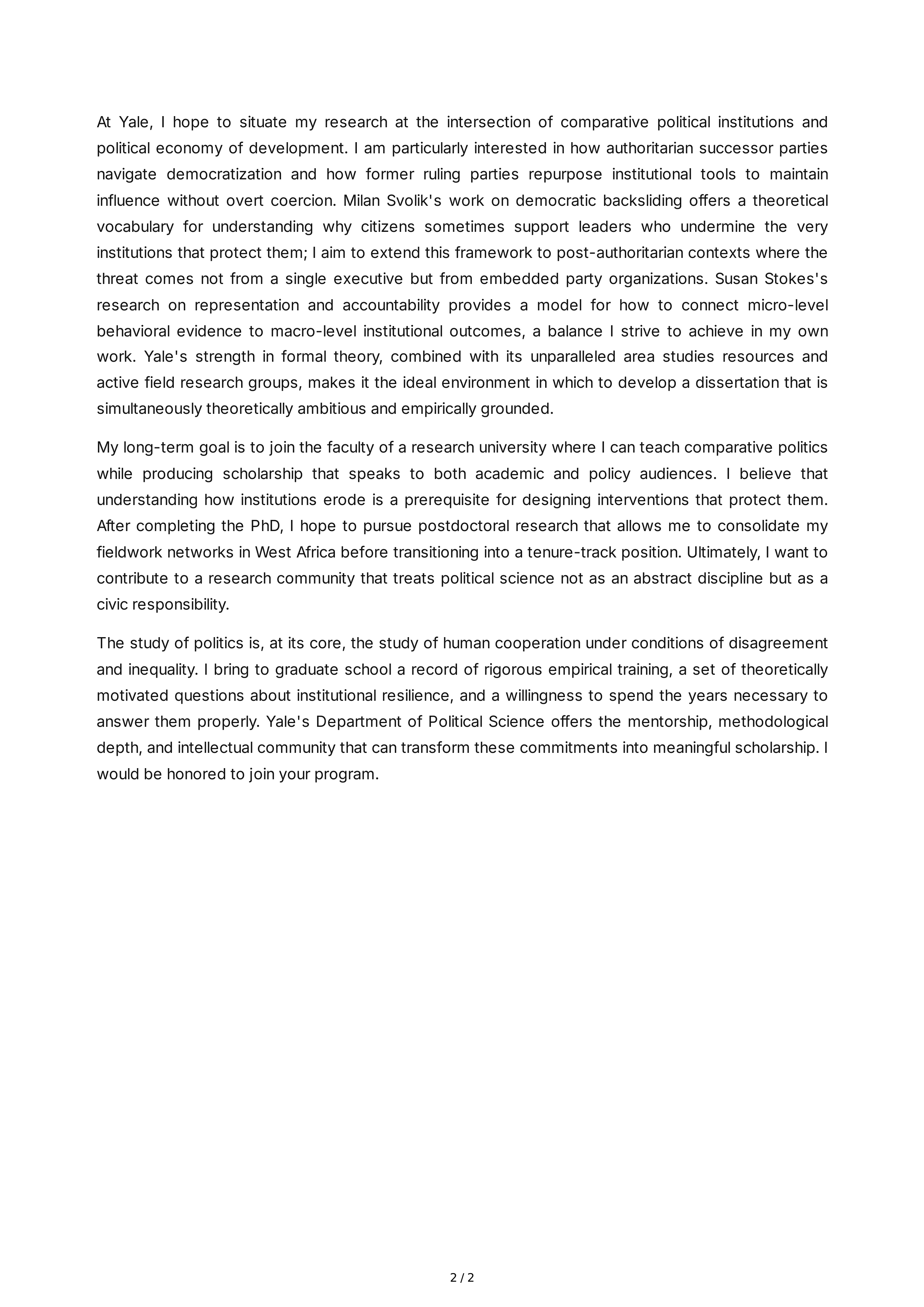 Political Science Personal Statement — page 2