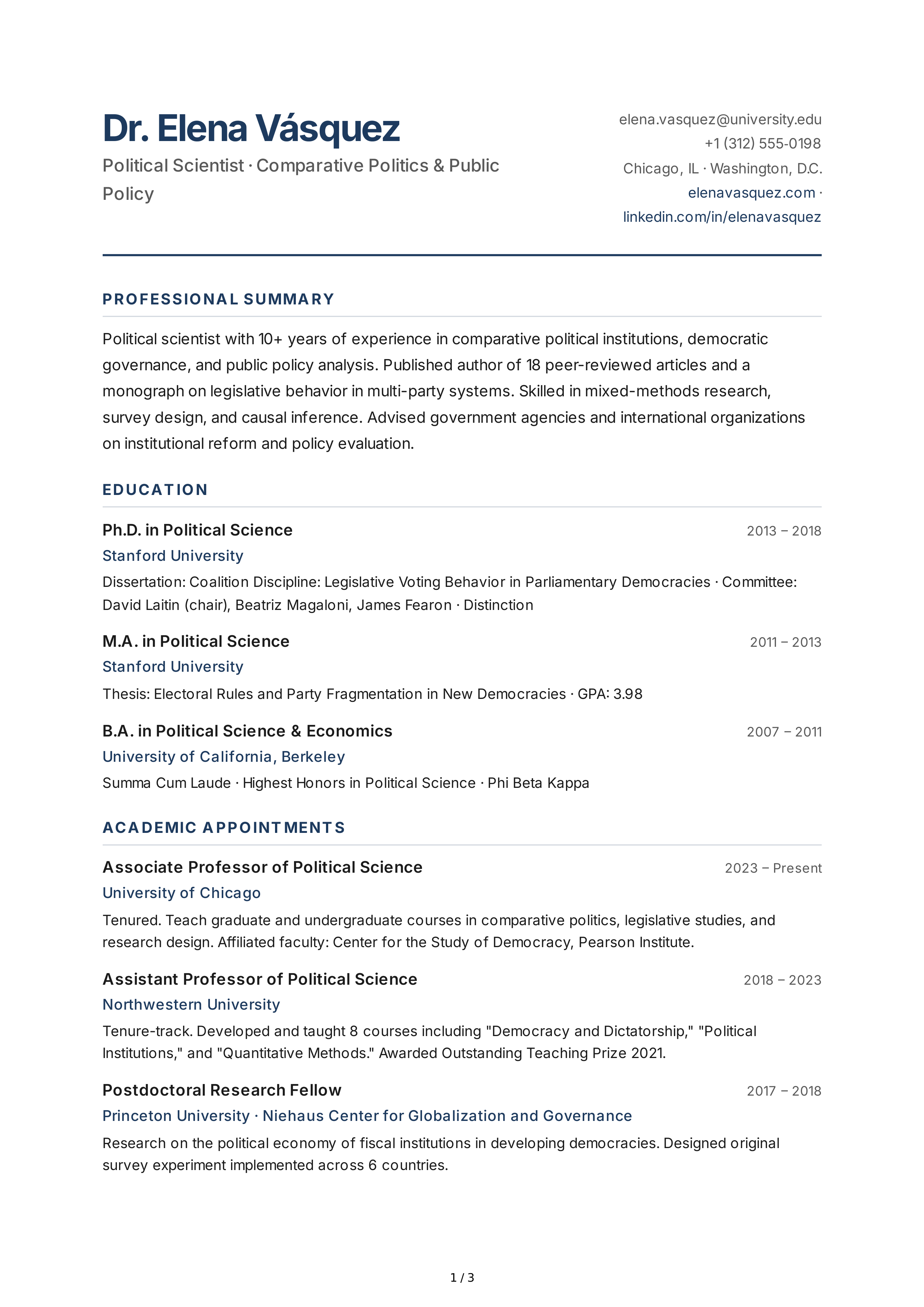 Political Scientist CV — page 1