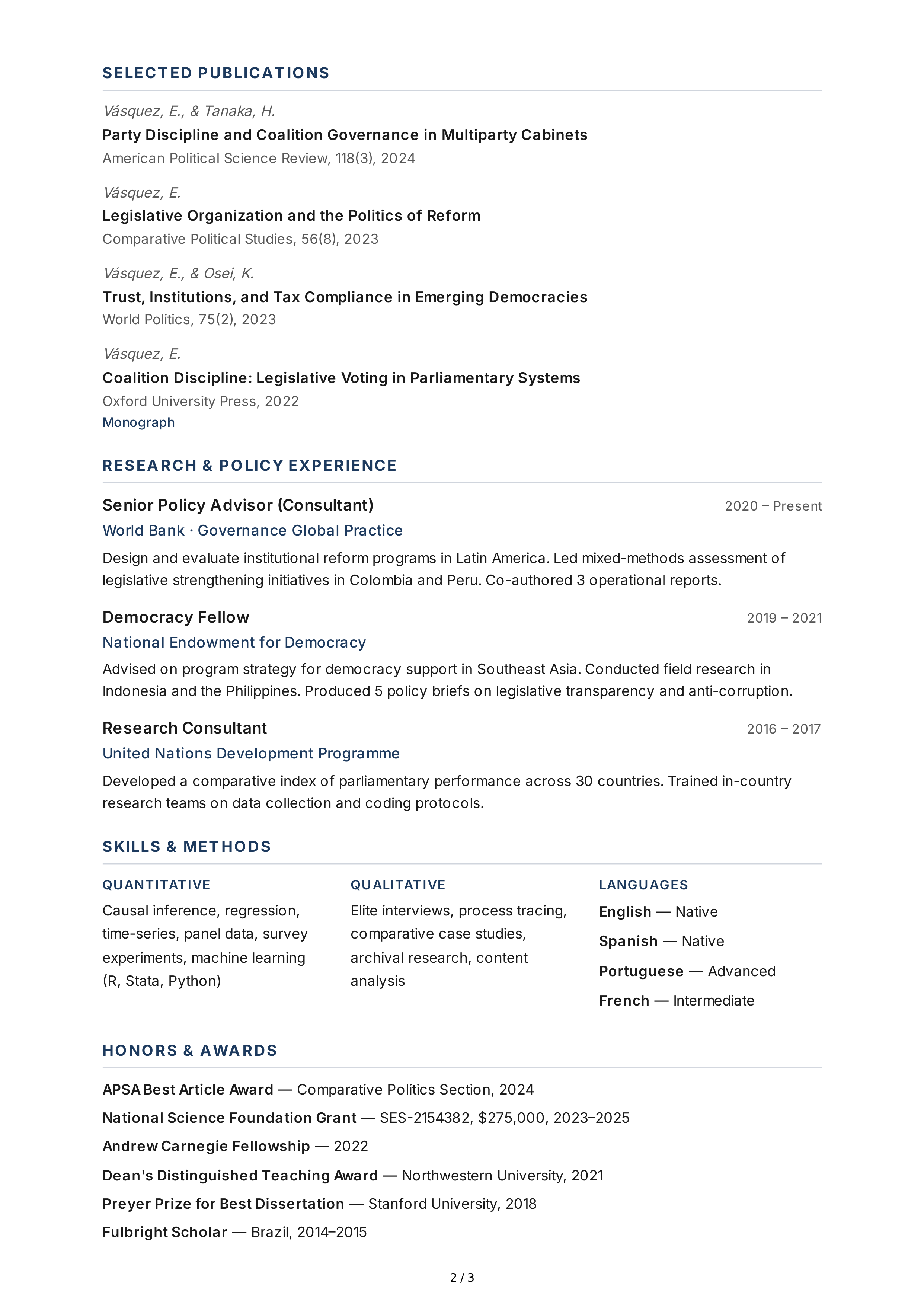 Political Scientist CV — page 2