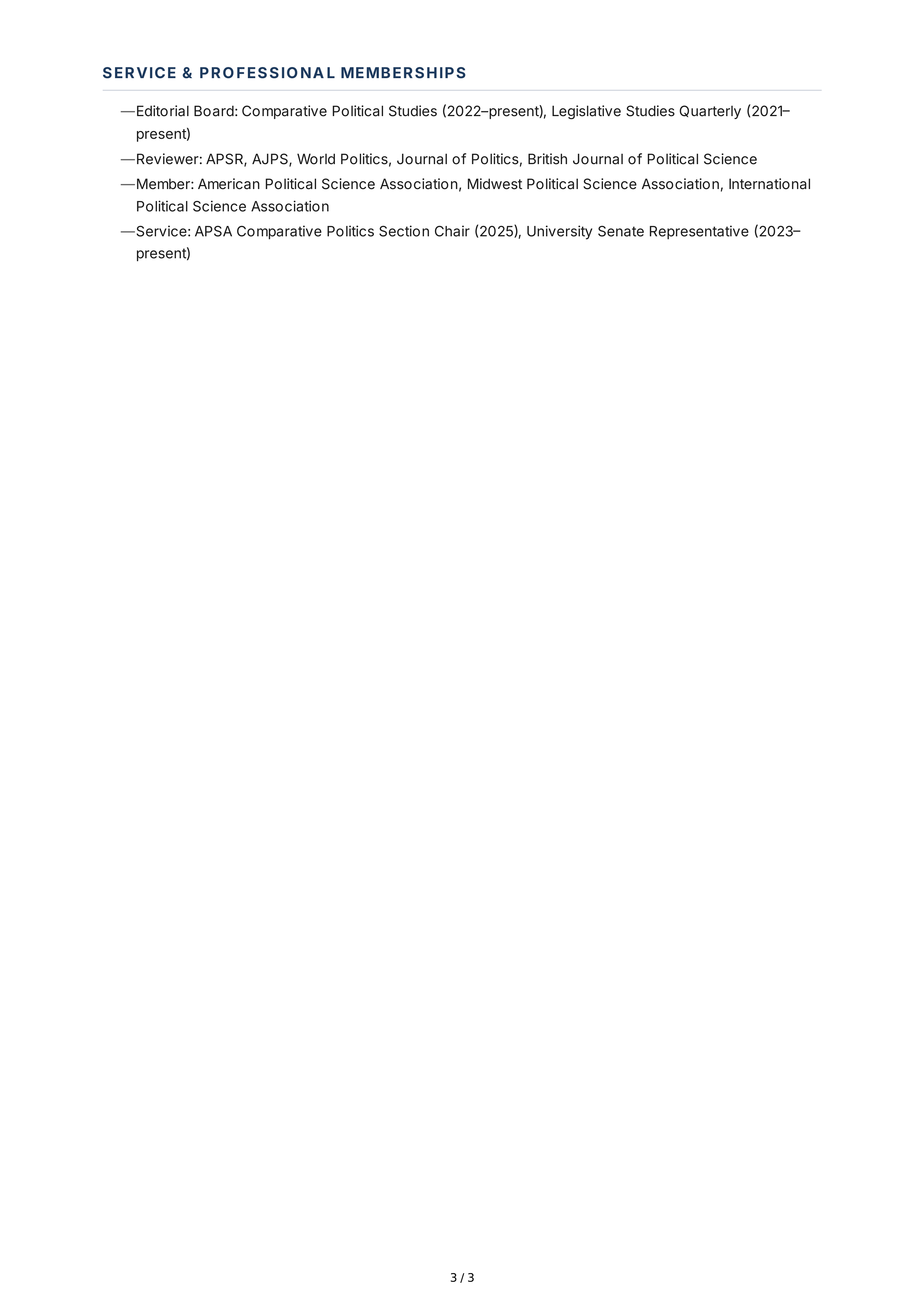 Political Scientist CV — page 3