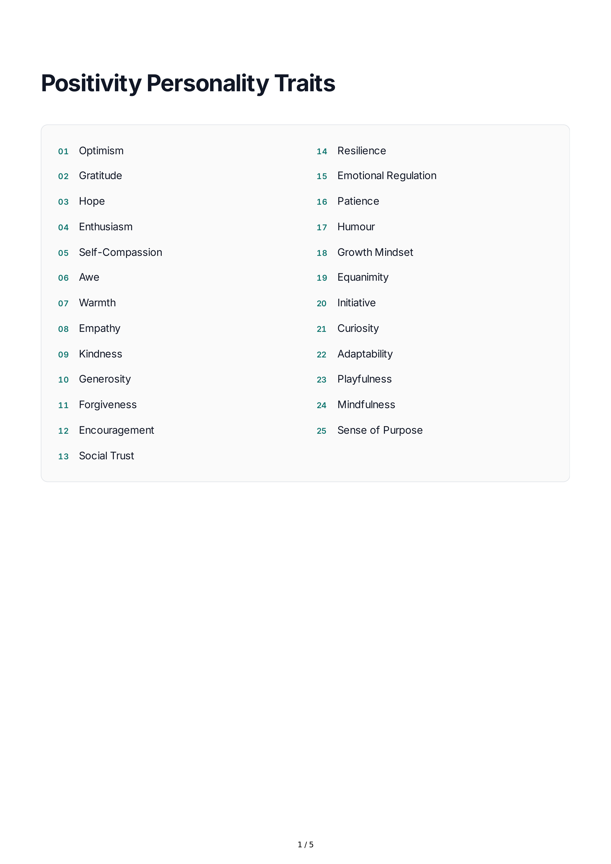 Positivity Personality Traits — page 1