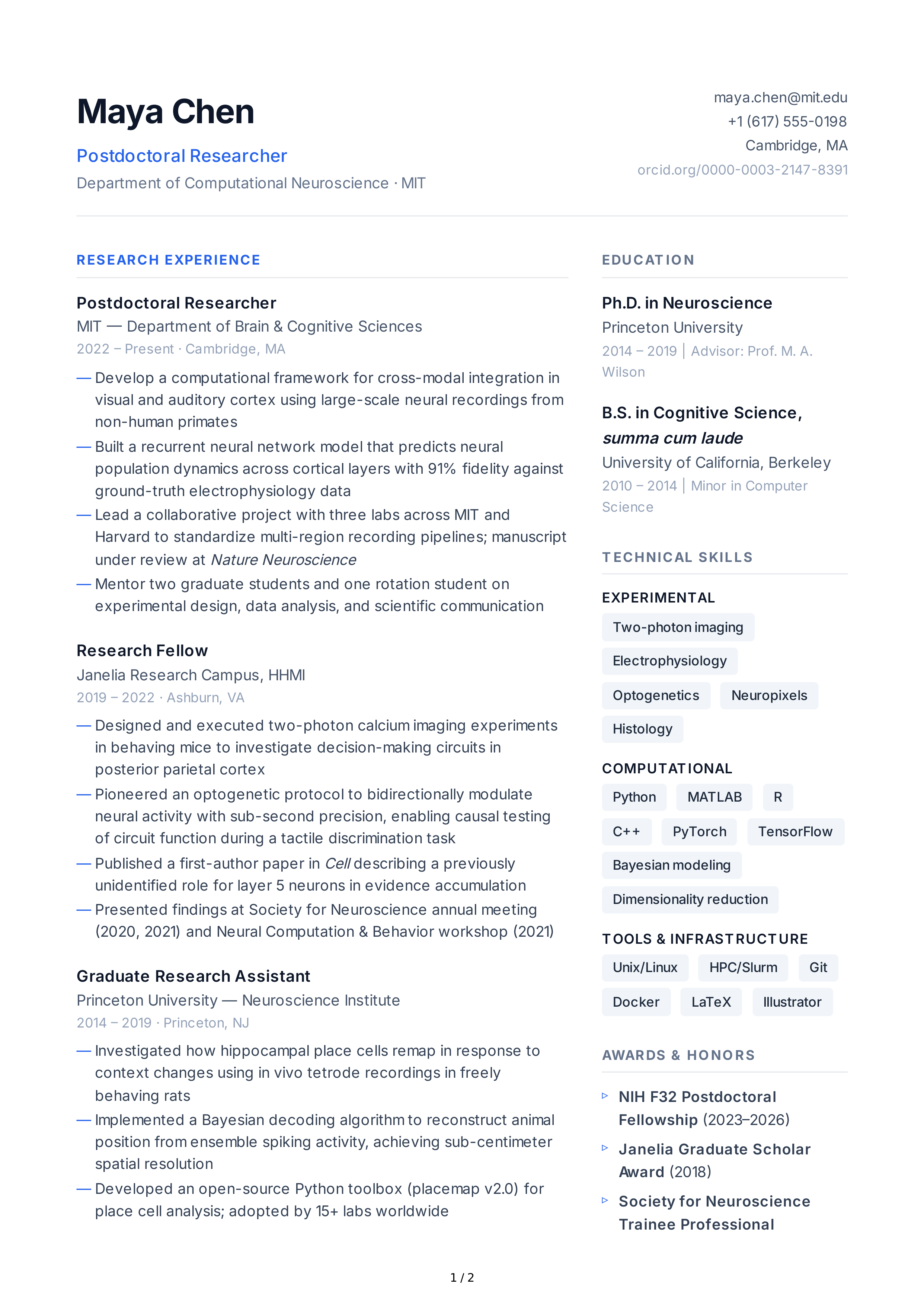 Postdoctoral Researcher CV — page 1