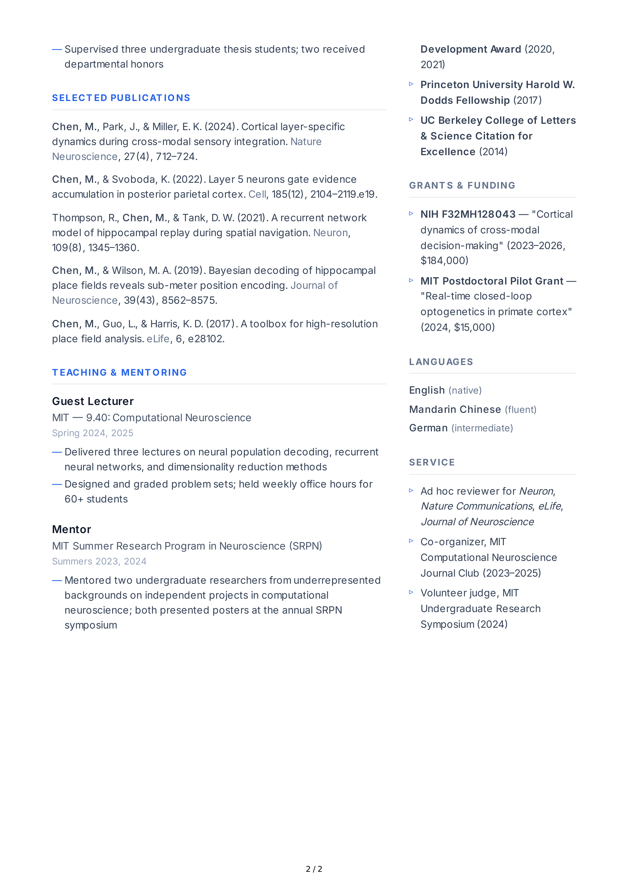 Postdoctoral Researcher CV — page 2