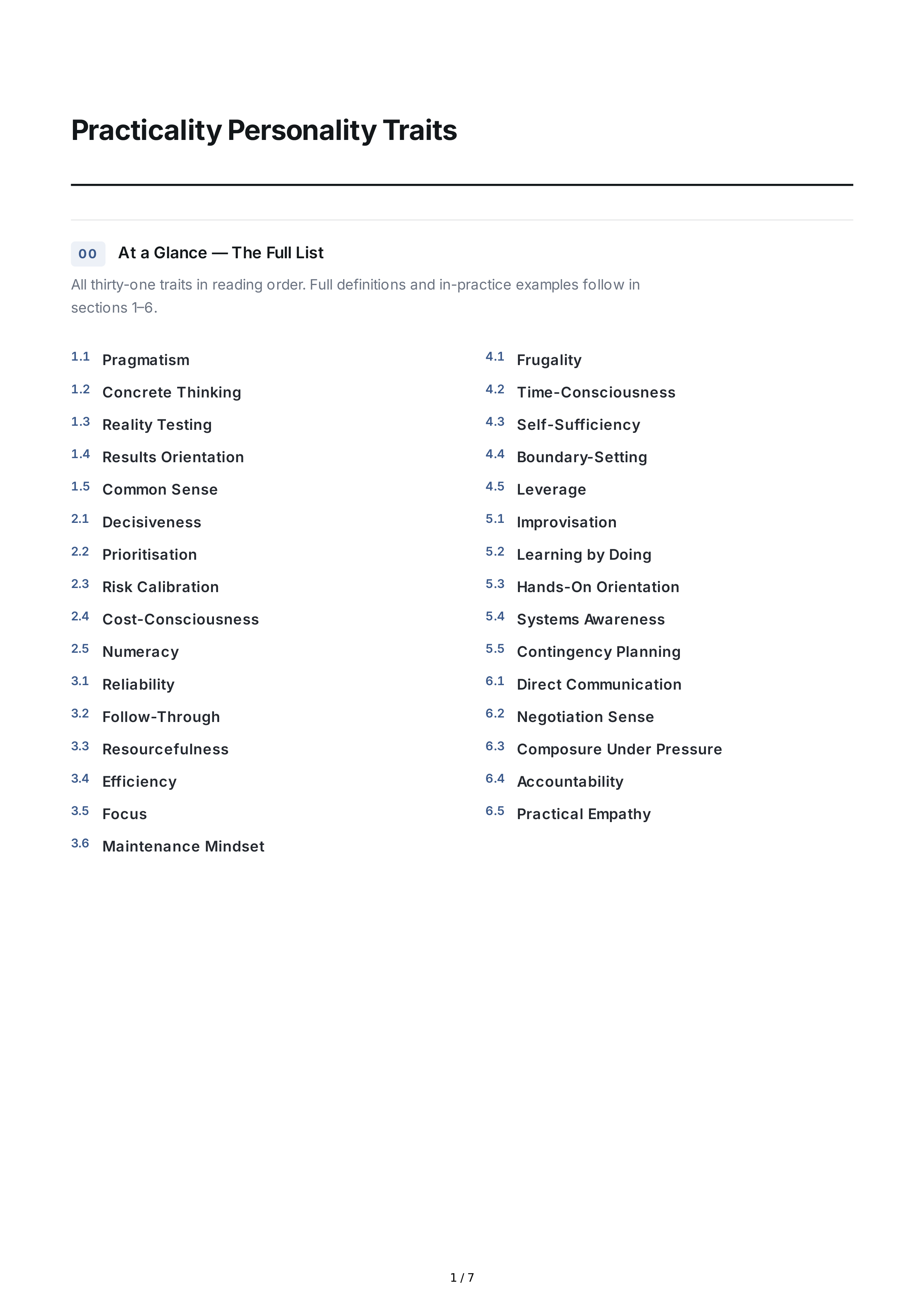 Practicality Personality Traits — page 1