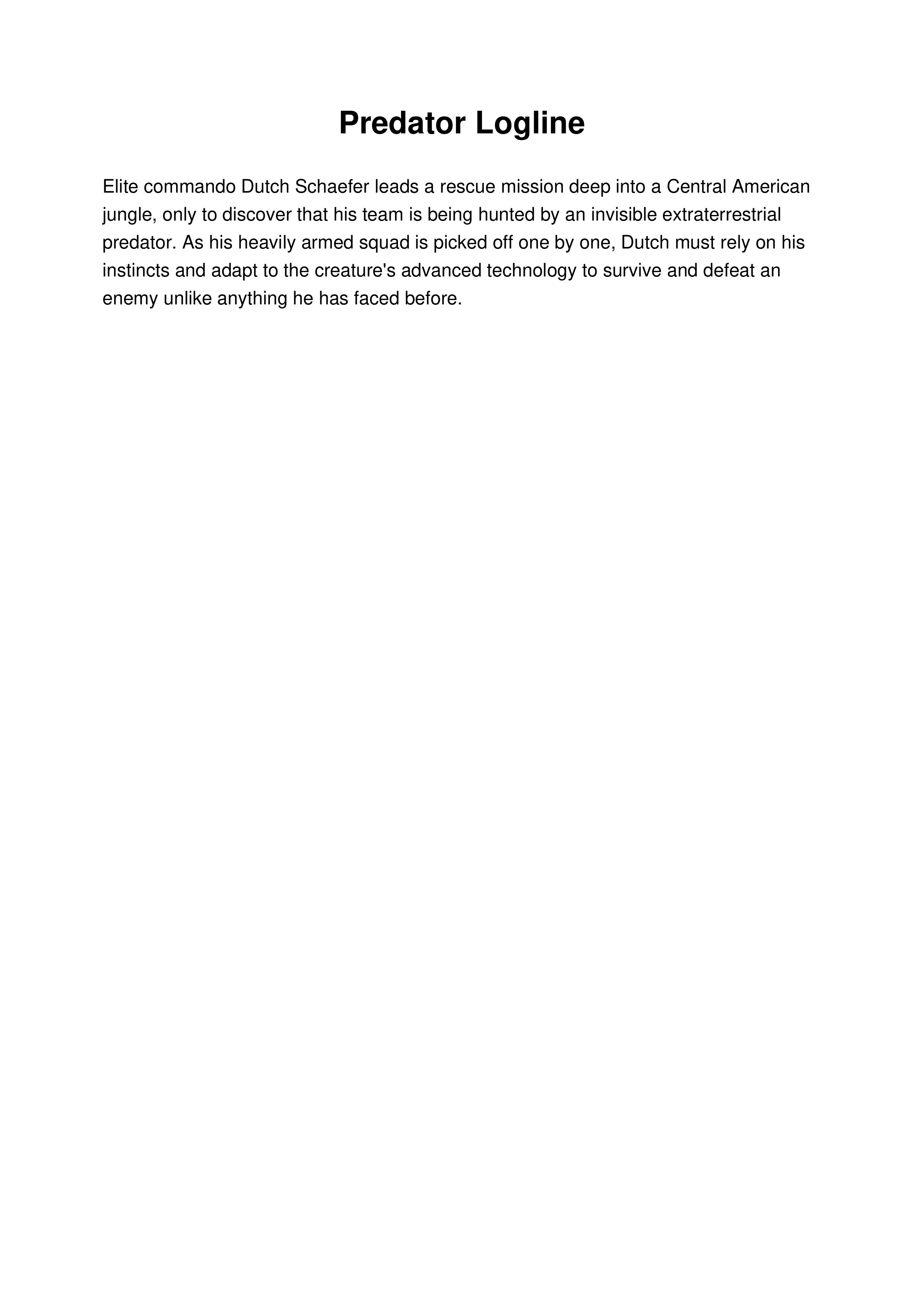 Predator Logline — page 1