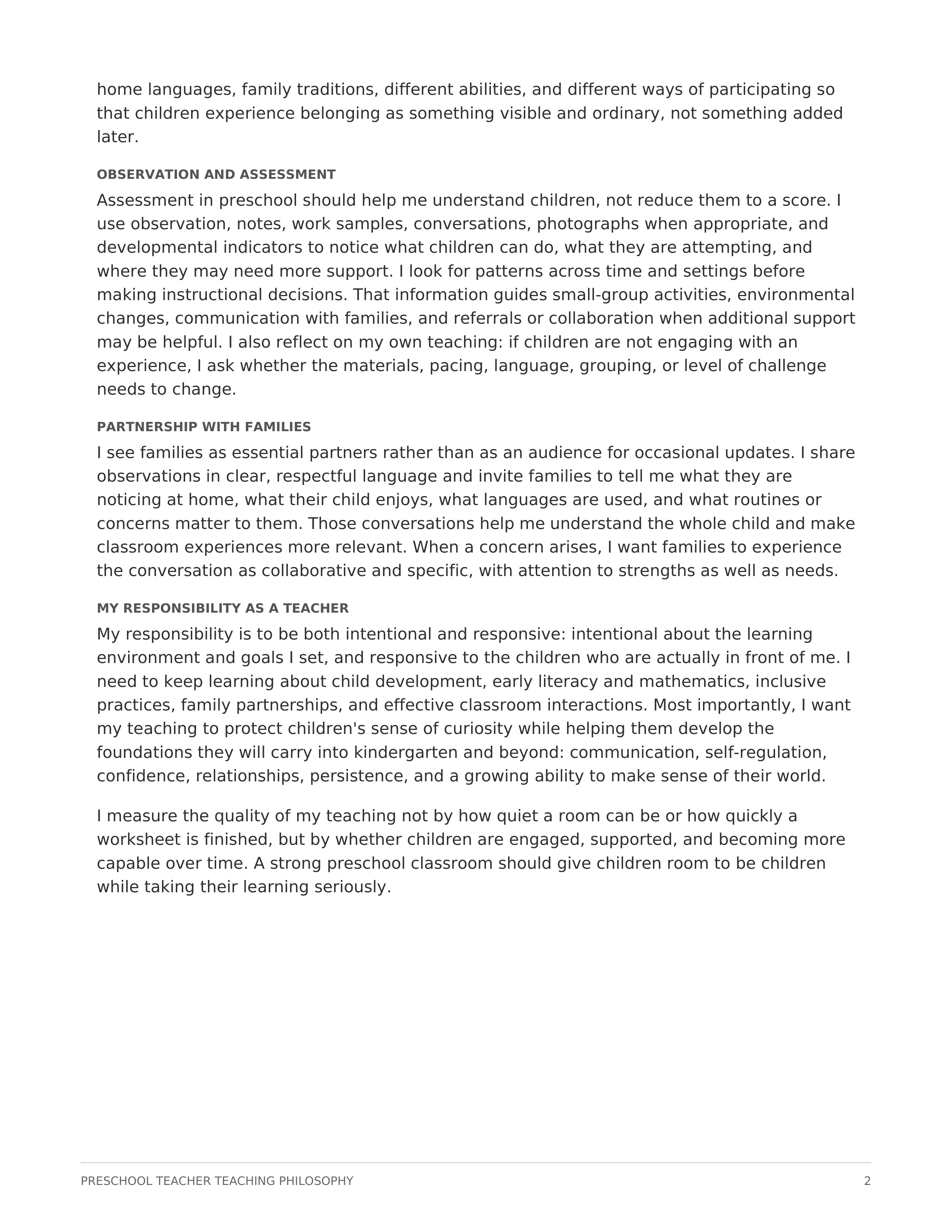 Preschool Teacher Teaching Philosophy — page 2