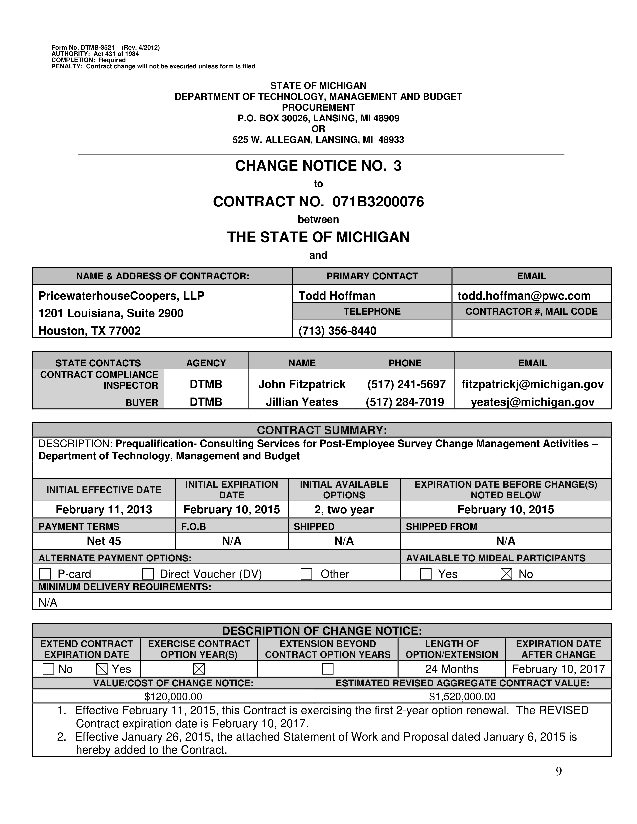 PricewaterhouseCoopers Contract Change Notice — page 36