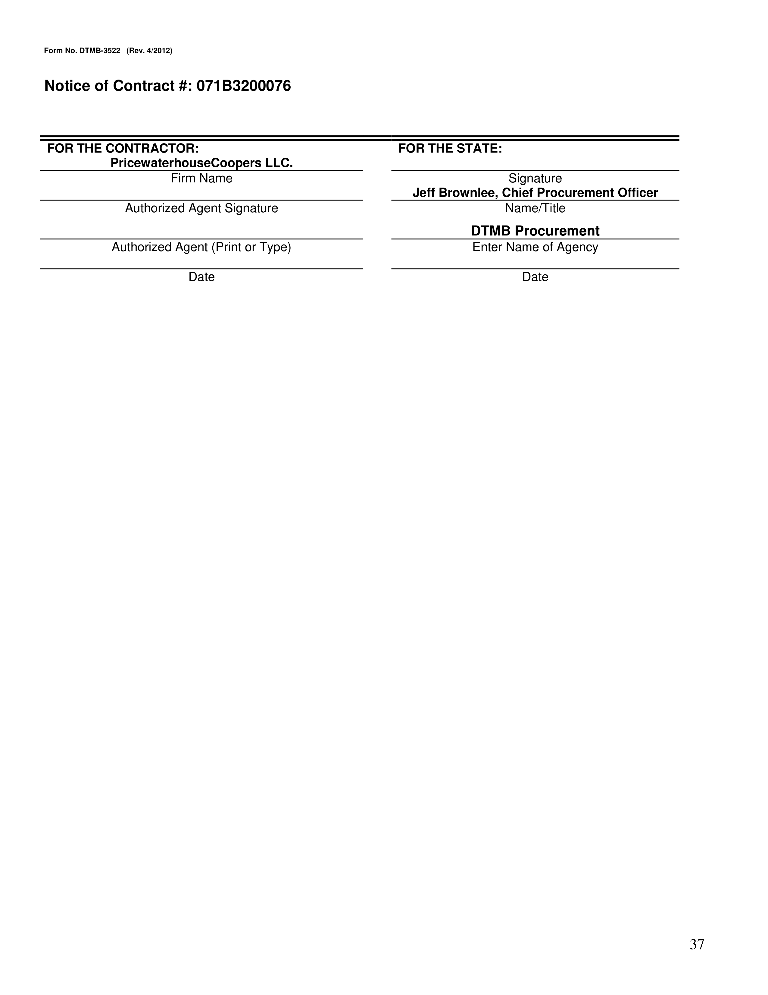 PricewaterhouseCoopers Contract Change Notice — page 73