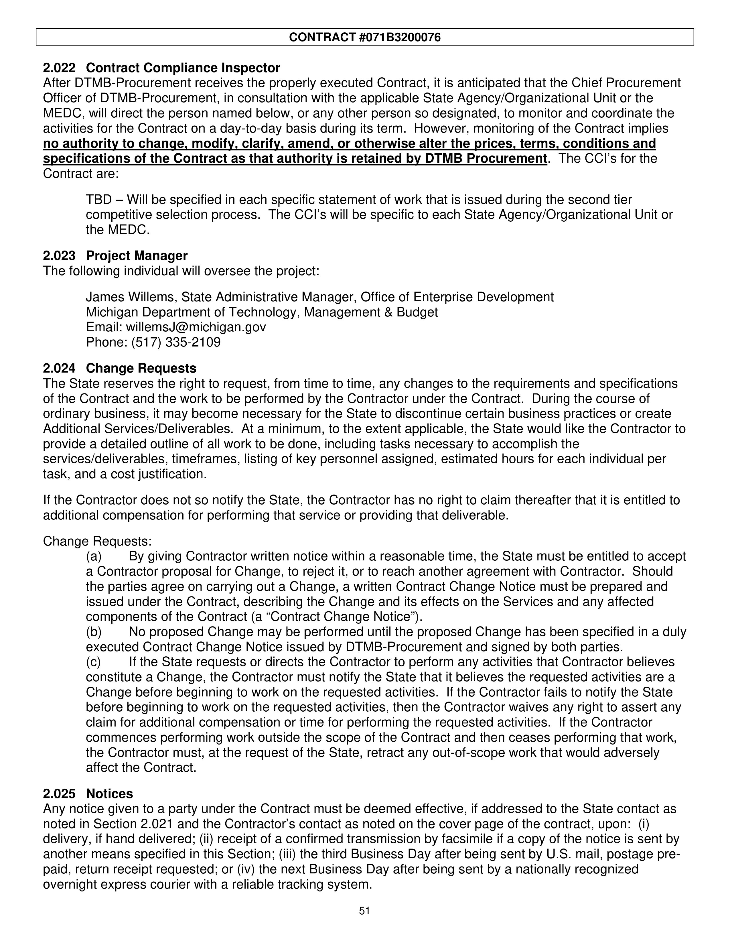 PricewaterhouseCoopers Contract Change Notice — page 87