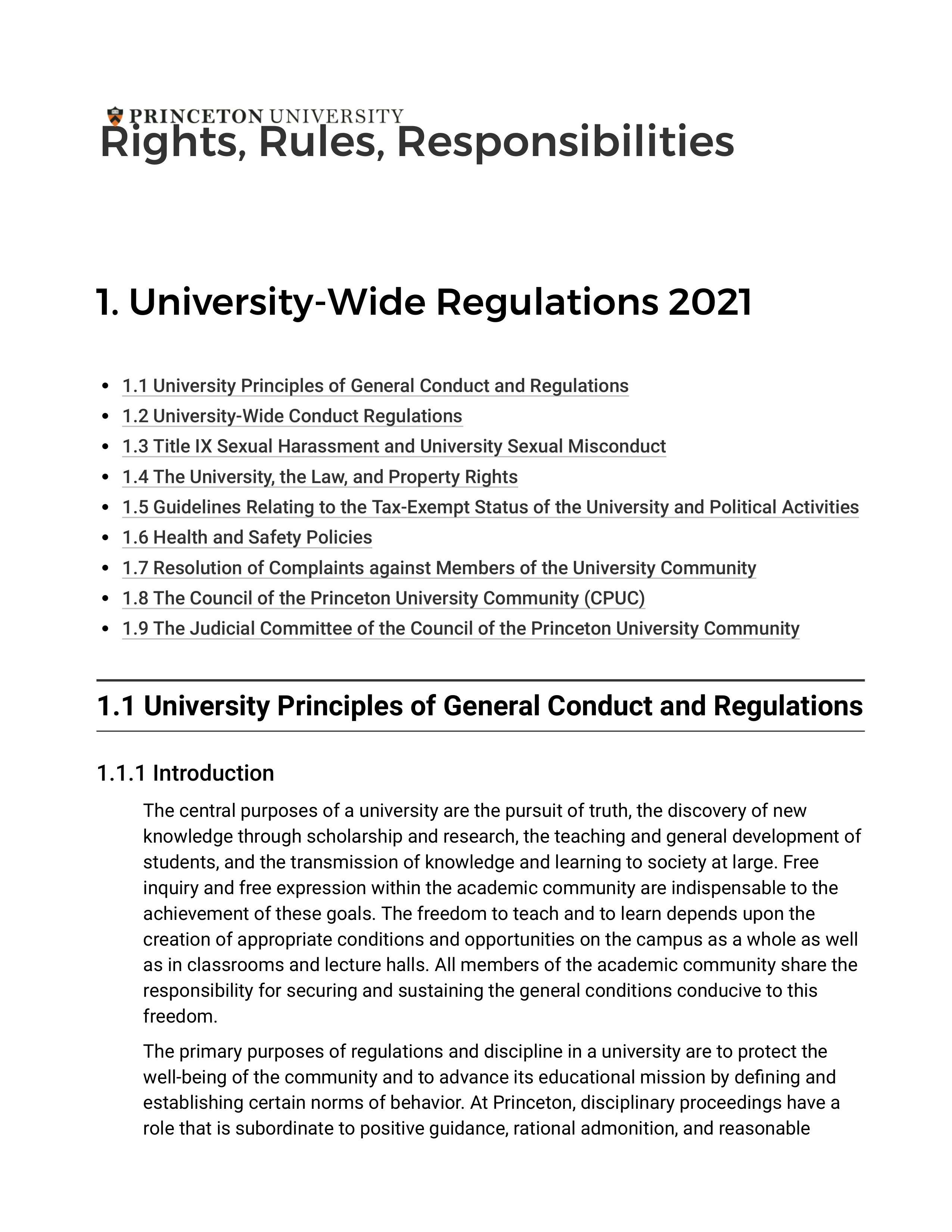 Princeton University’s Rights, Rules, Responsibilities Guide — page 1