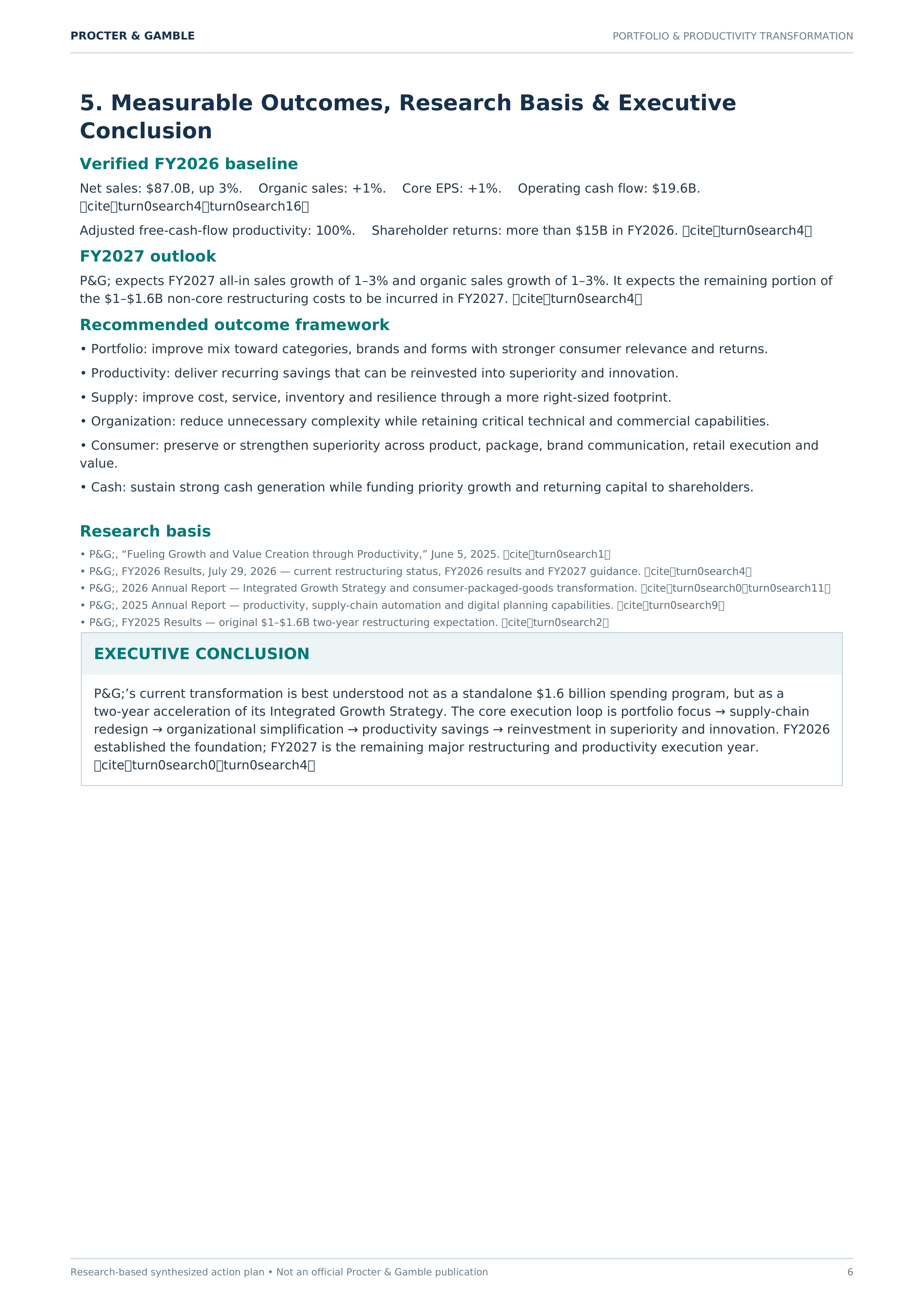 Procter & Gamble $1.6 Billion Portfolio & Productivity Transformation Action Plan — page 6