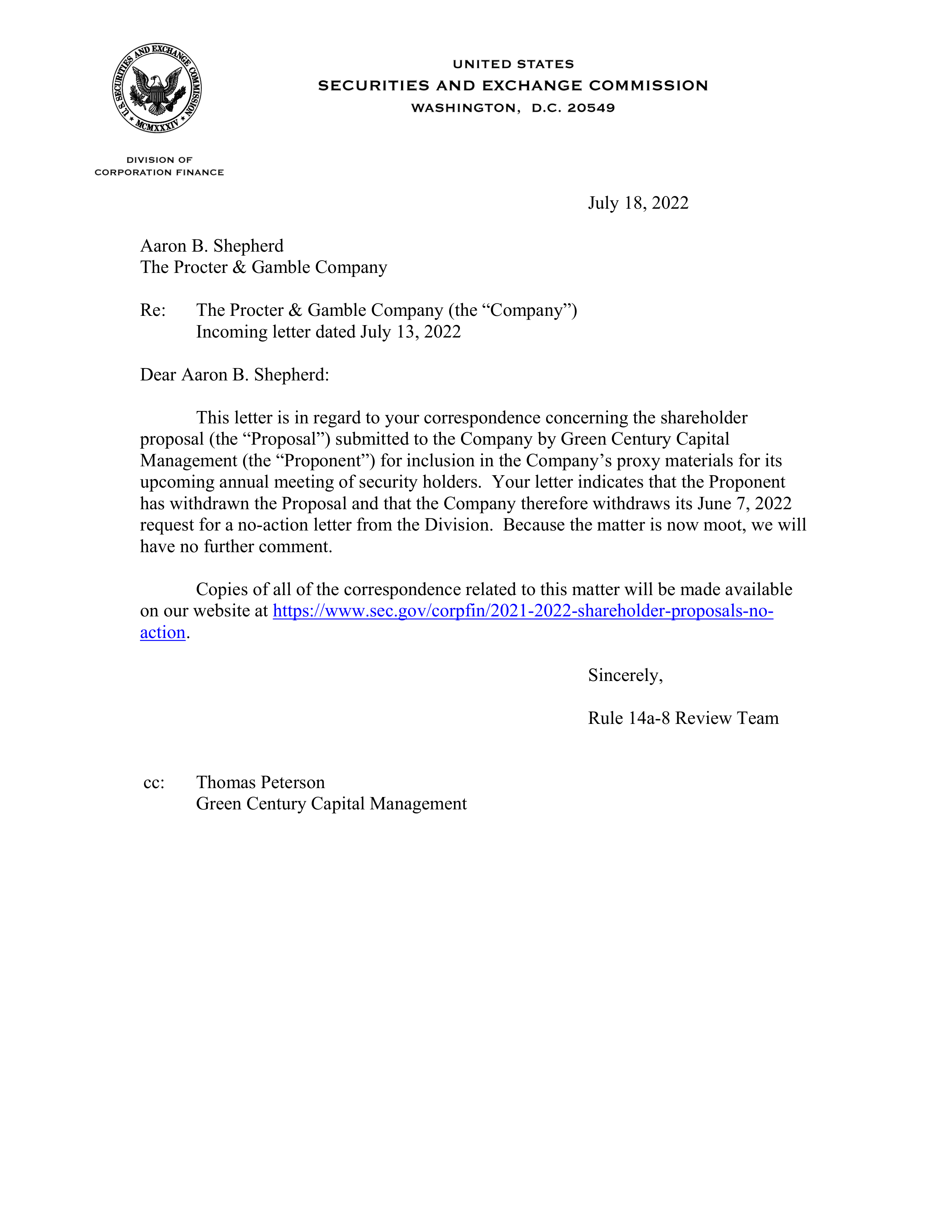 Procter and Gamble Proposal  — page 1