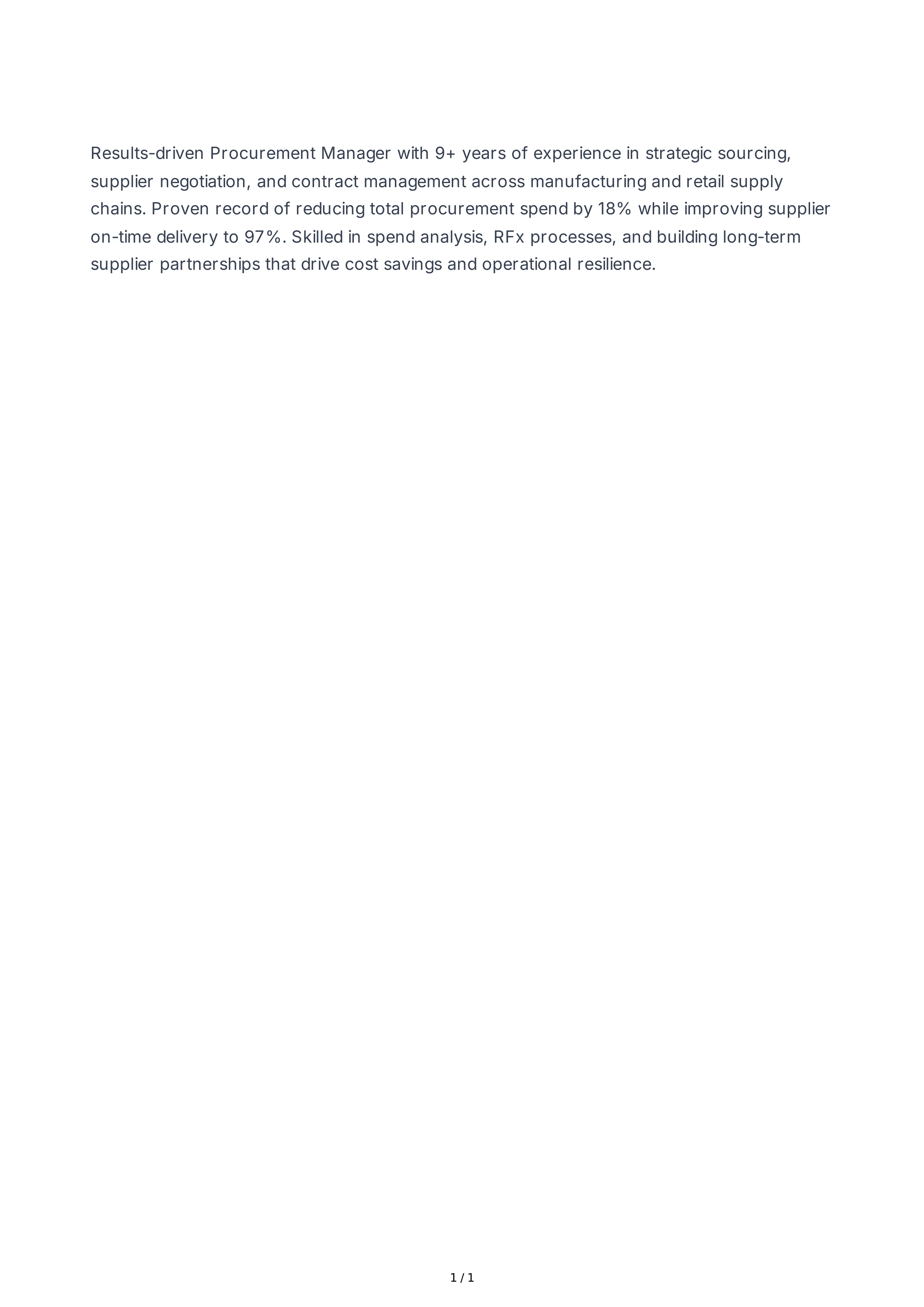 Procurement Manager Resume Summary — page 1