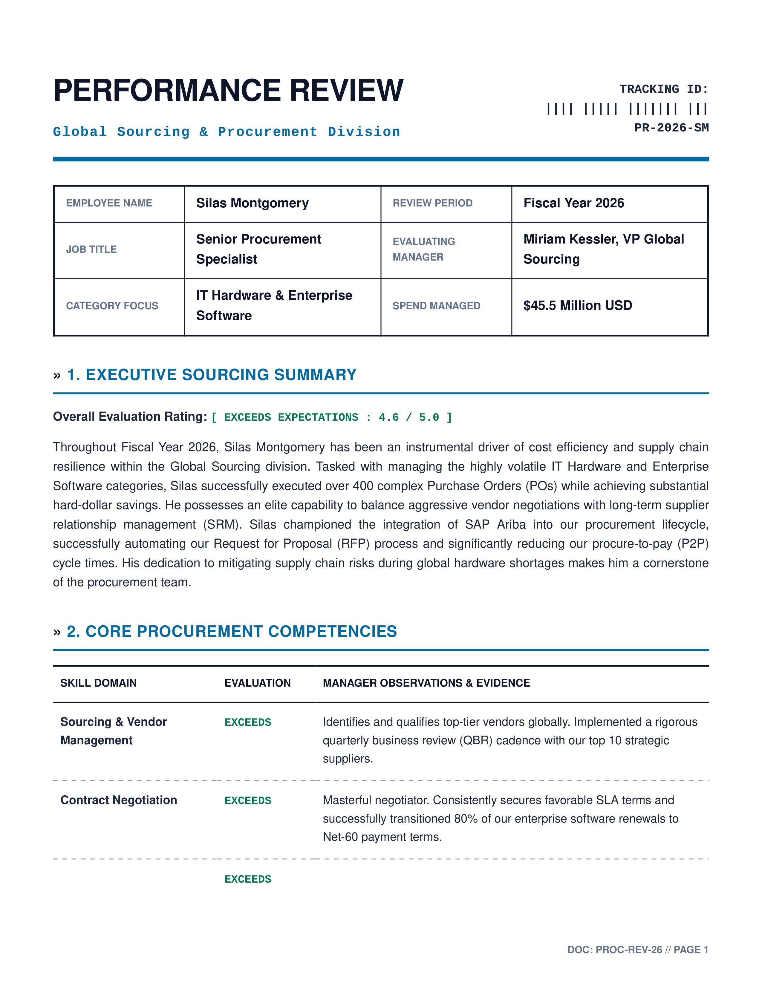 Procurement Specialist Performance Review — page 1