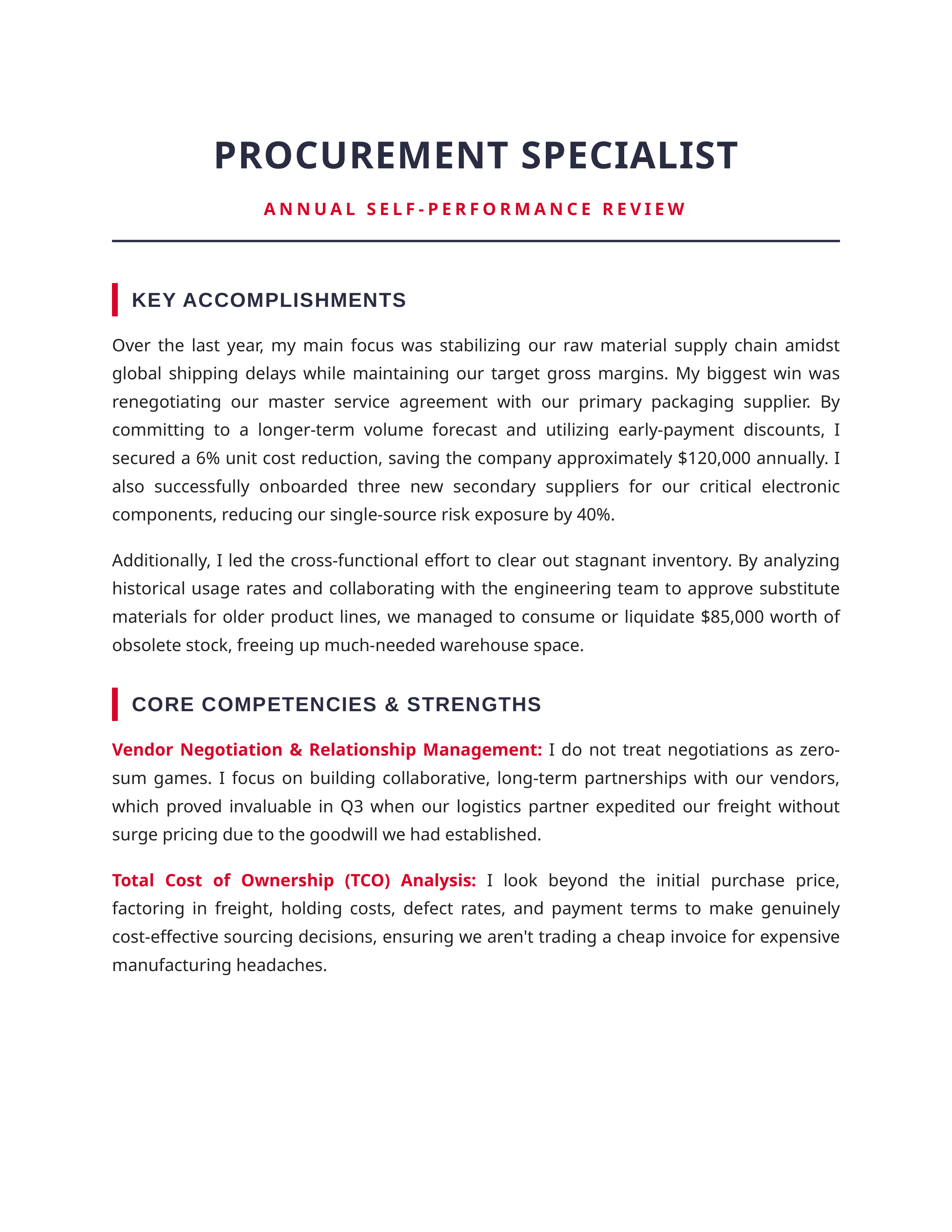 Procurement Specialist Self Performance Review — page 1