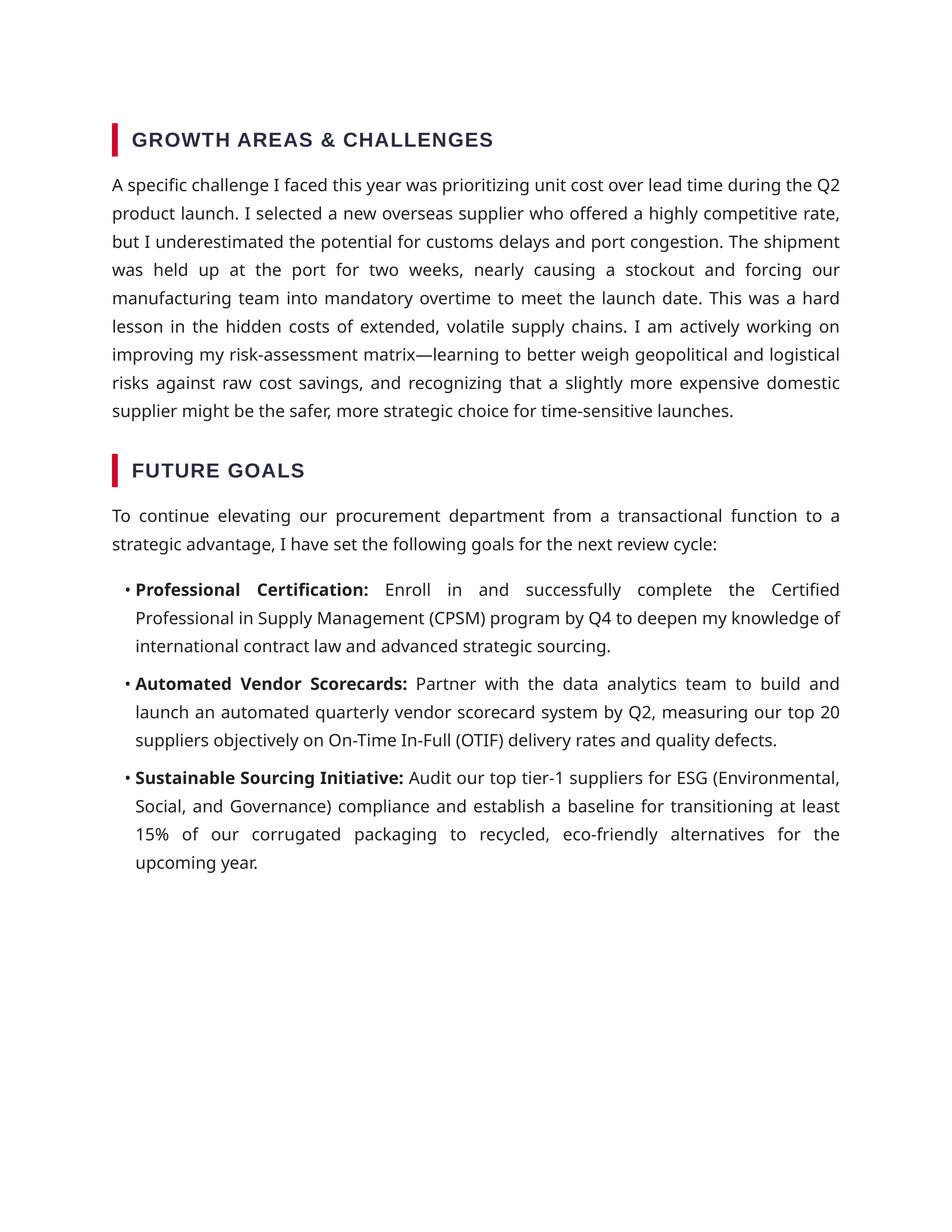 Procurement Specialist Self Performance Review — page 2