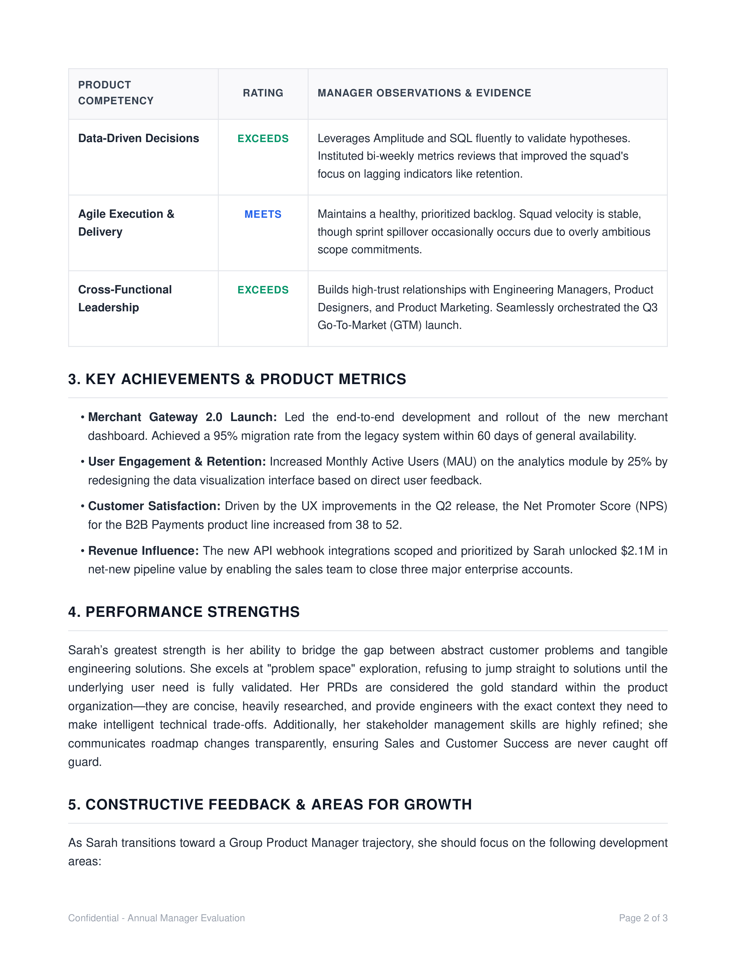 Product Manager Performance Review — page 2