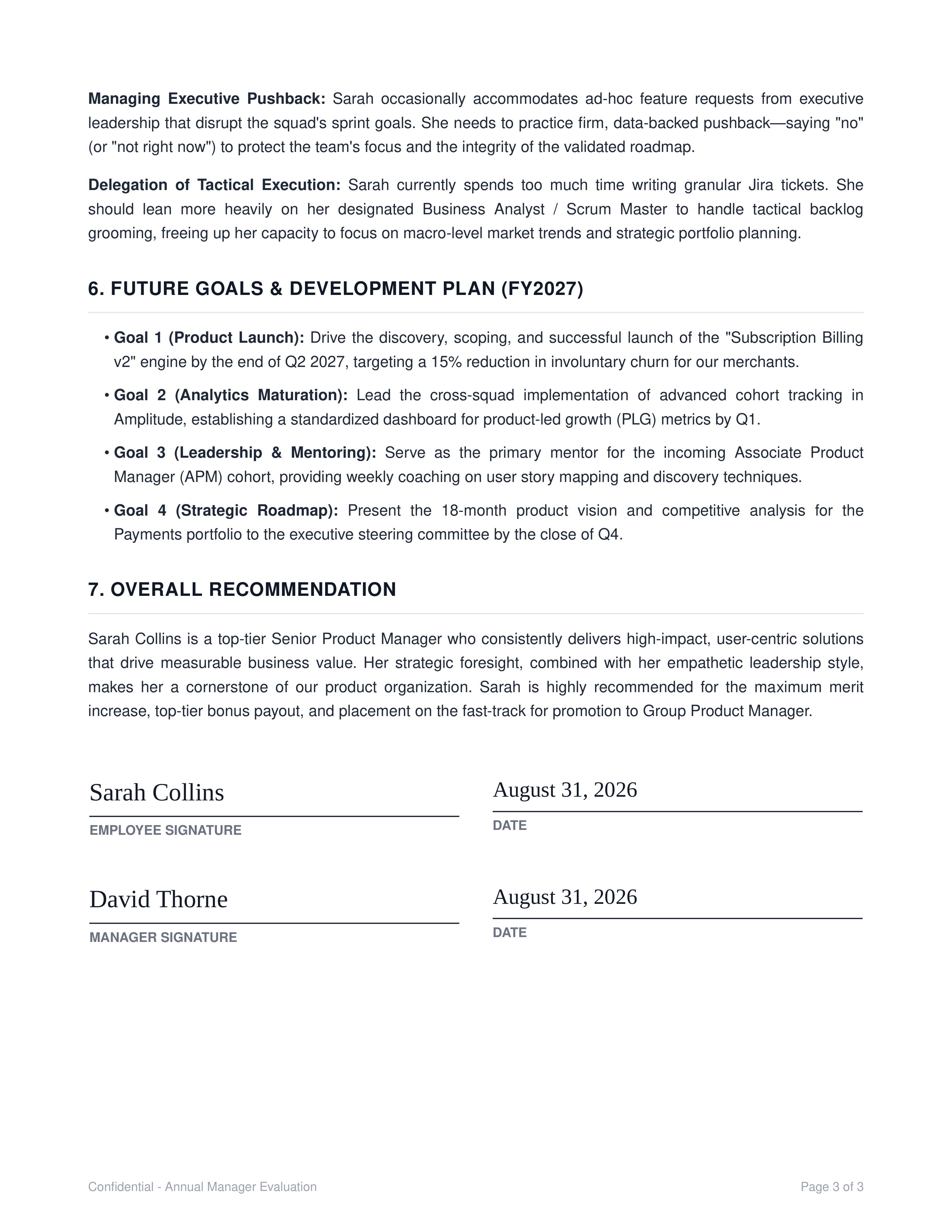 Product Manager Performance Review — page 3