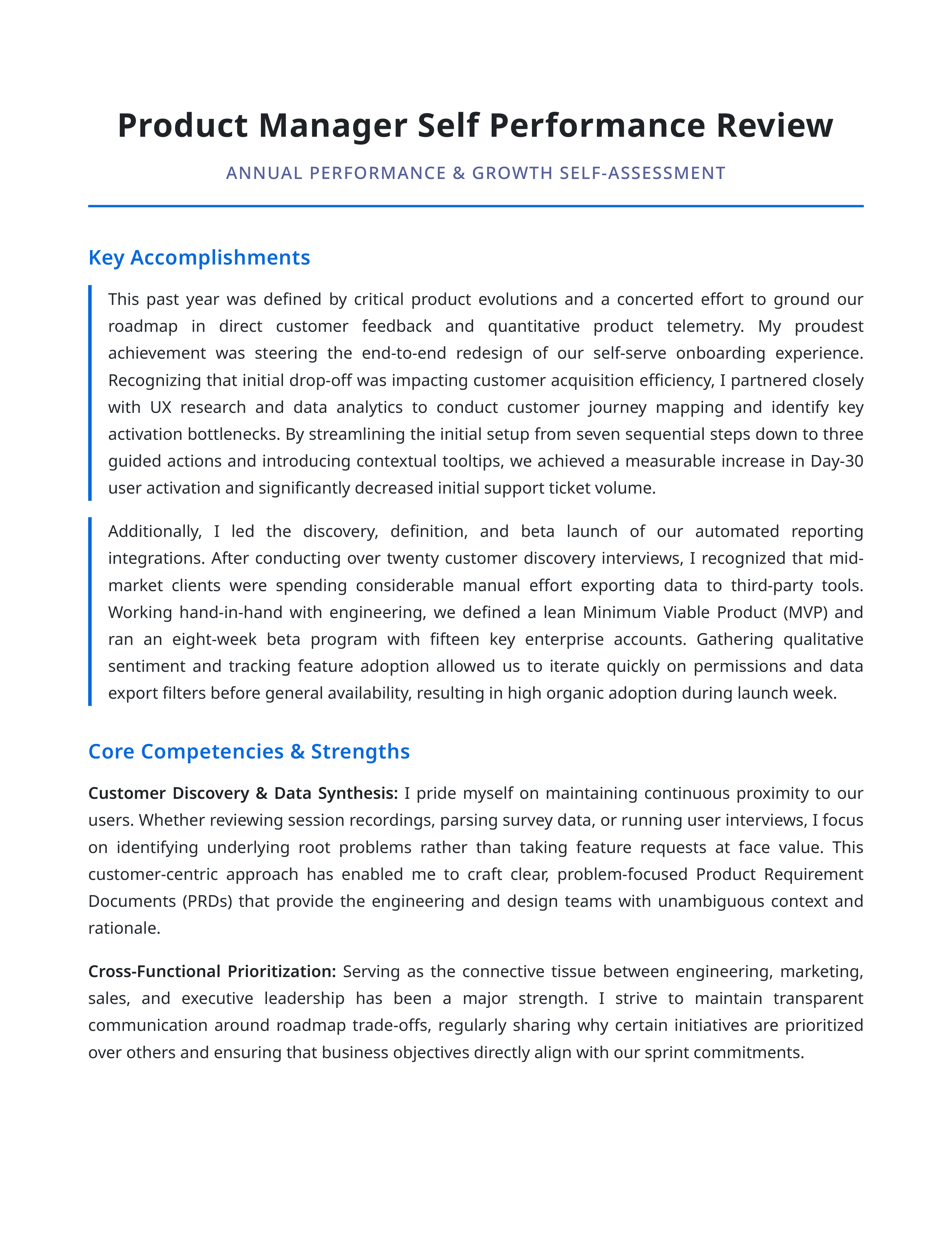 Product Manager Self Performance Review — page 1
