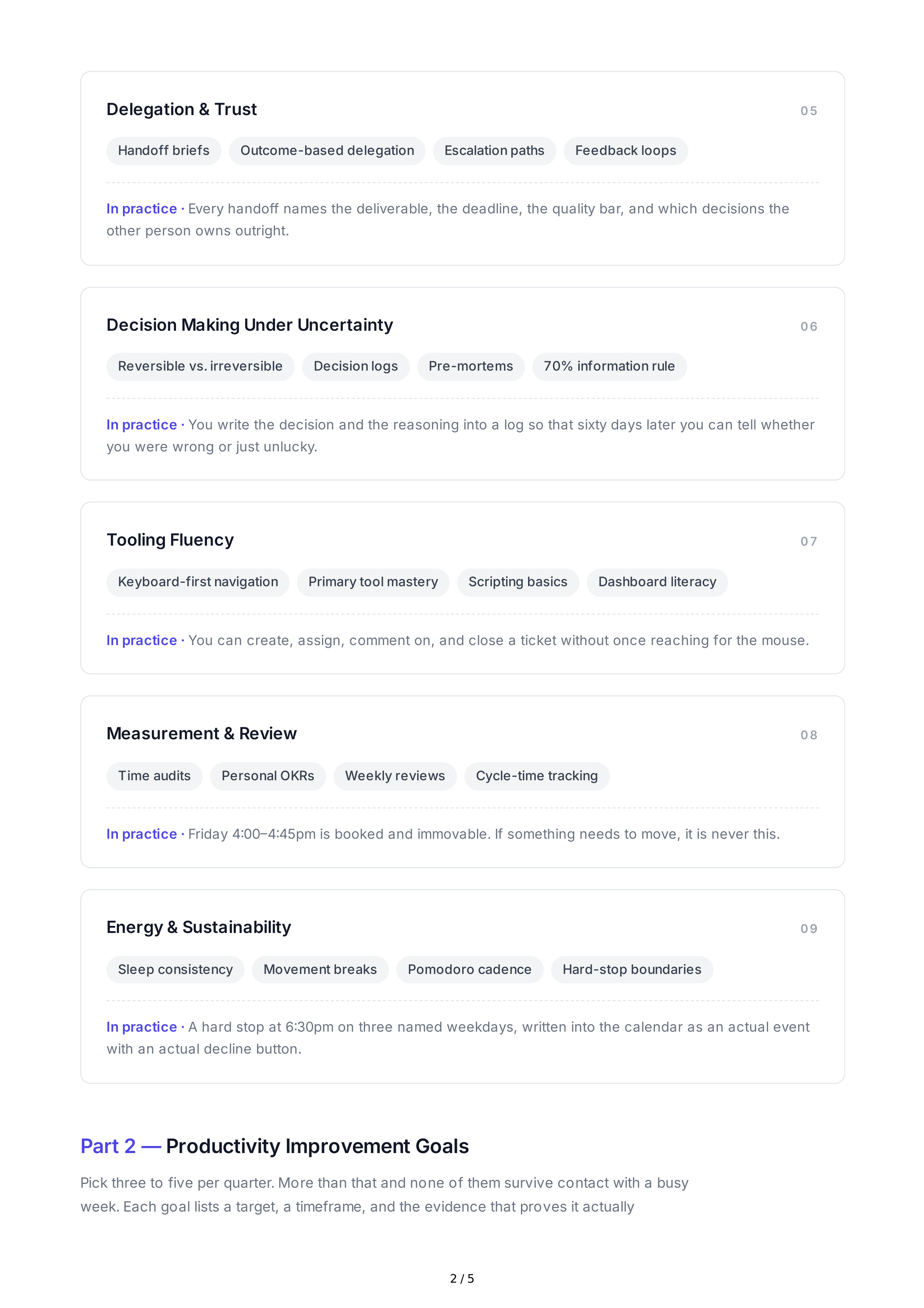 Productivity Improvement Professional Goals — page 2