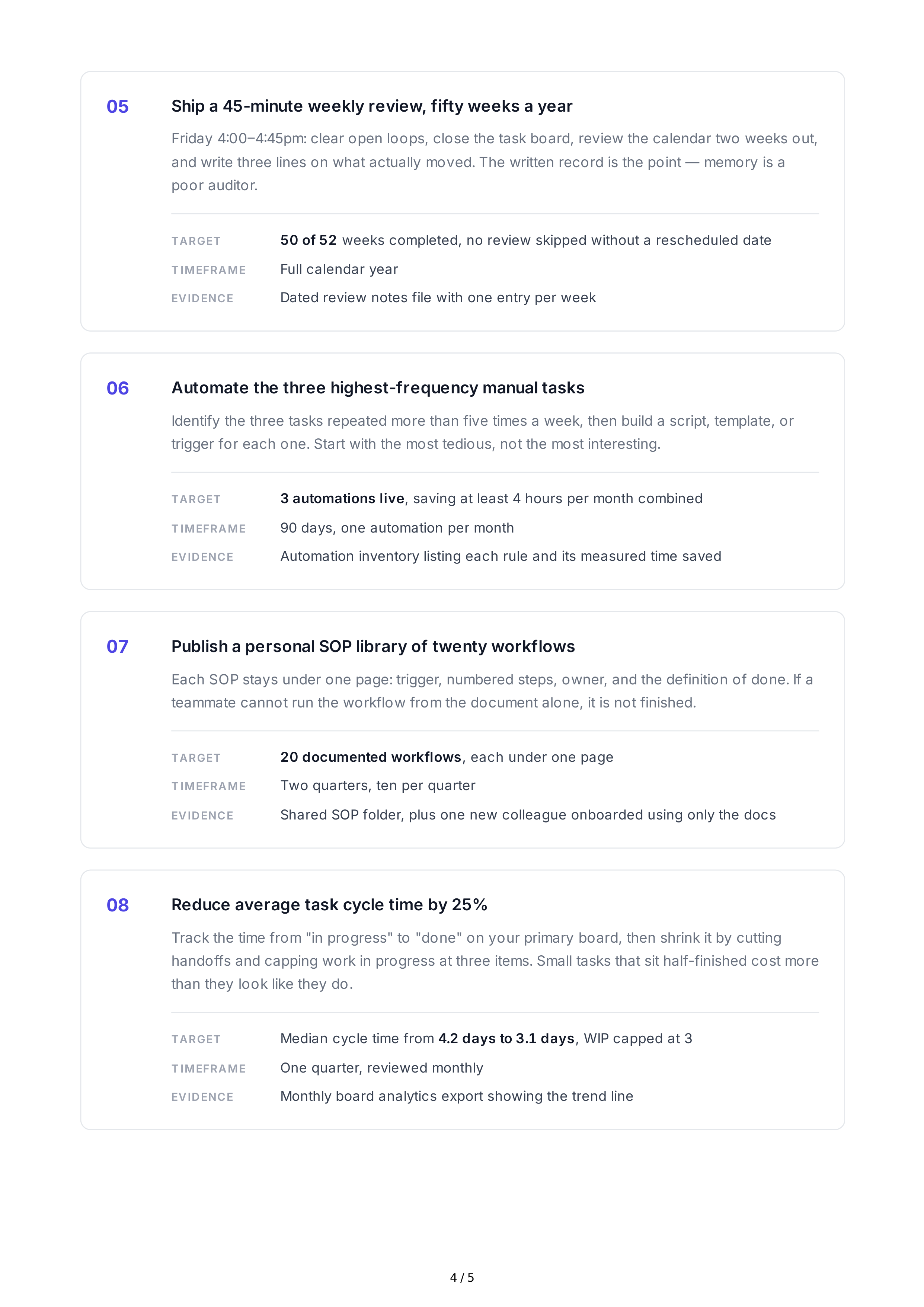 Productivity Improvement Professional Goals — page 4