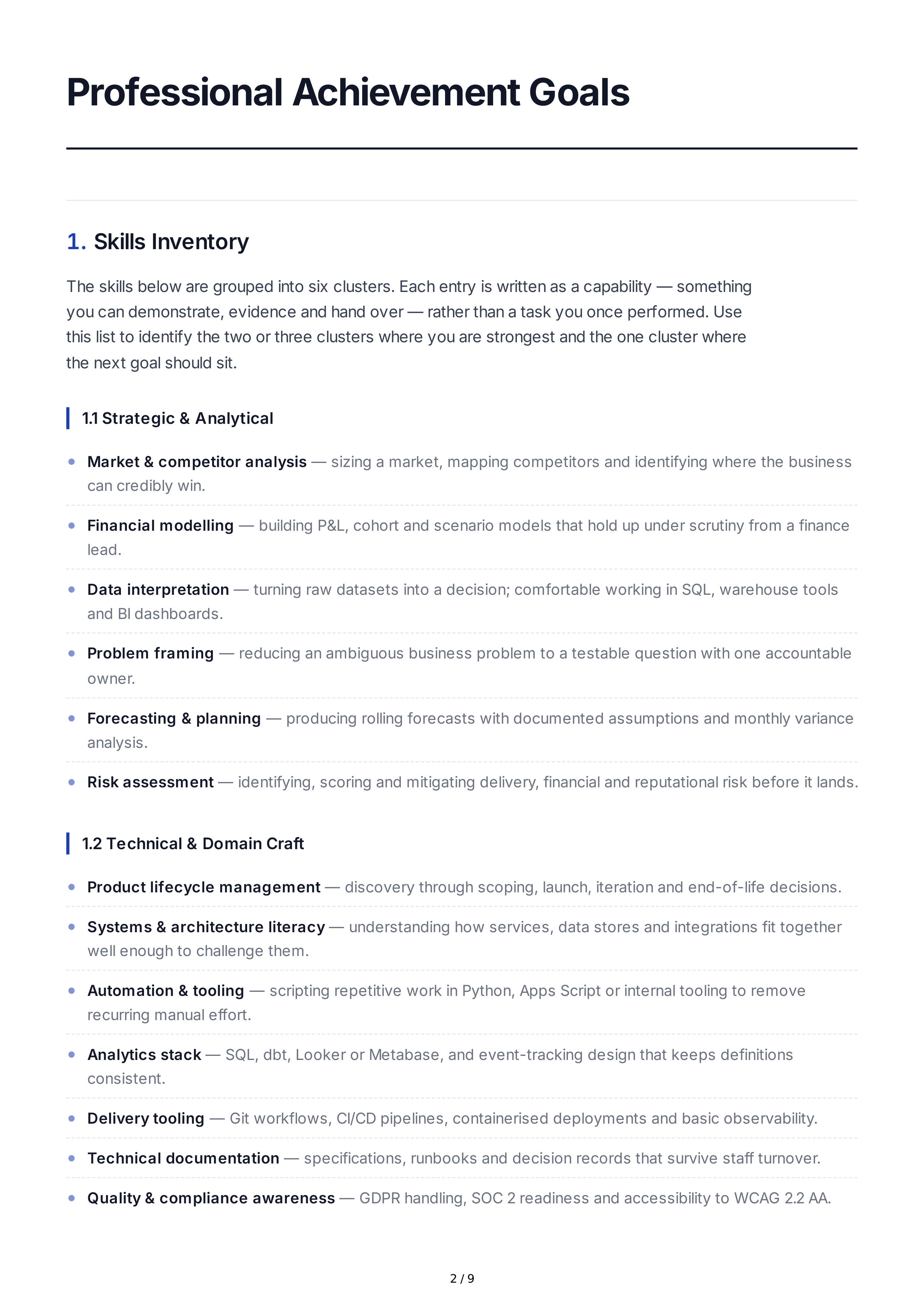 Professional Achievement Goals — page 2
