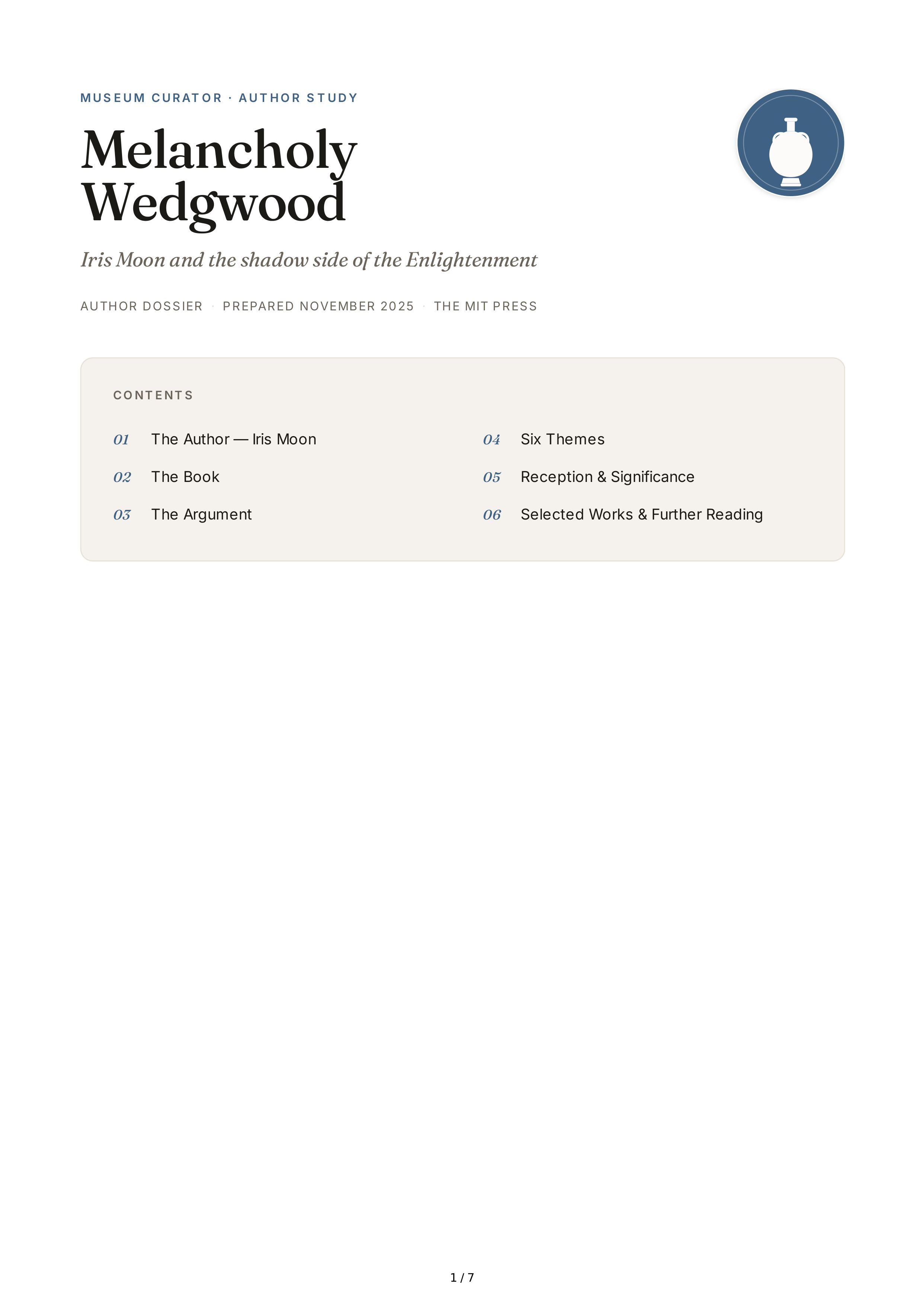 Professional Museum Curators Iris Moon Melancholy Wedgwood Biography — page 1