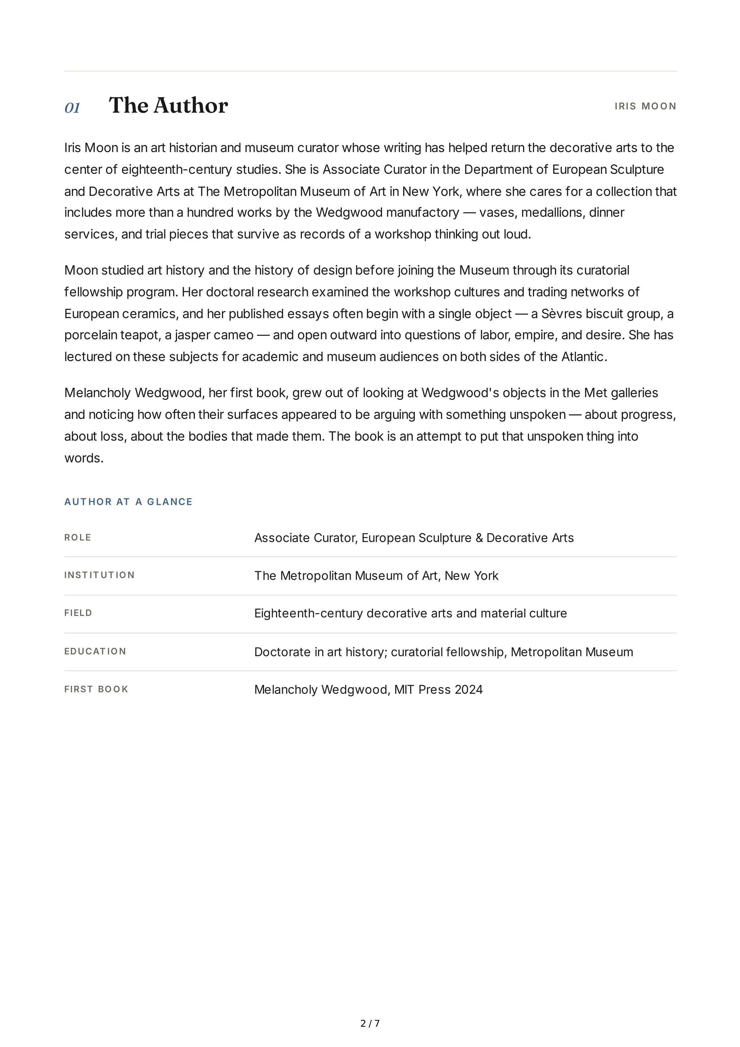 Professional Museum Curators Iris Moon Melancholy Wedgwood Biography — page 2