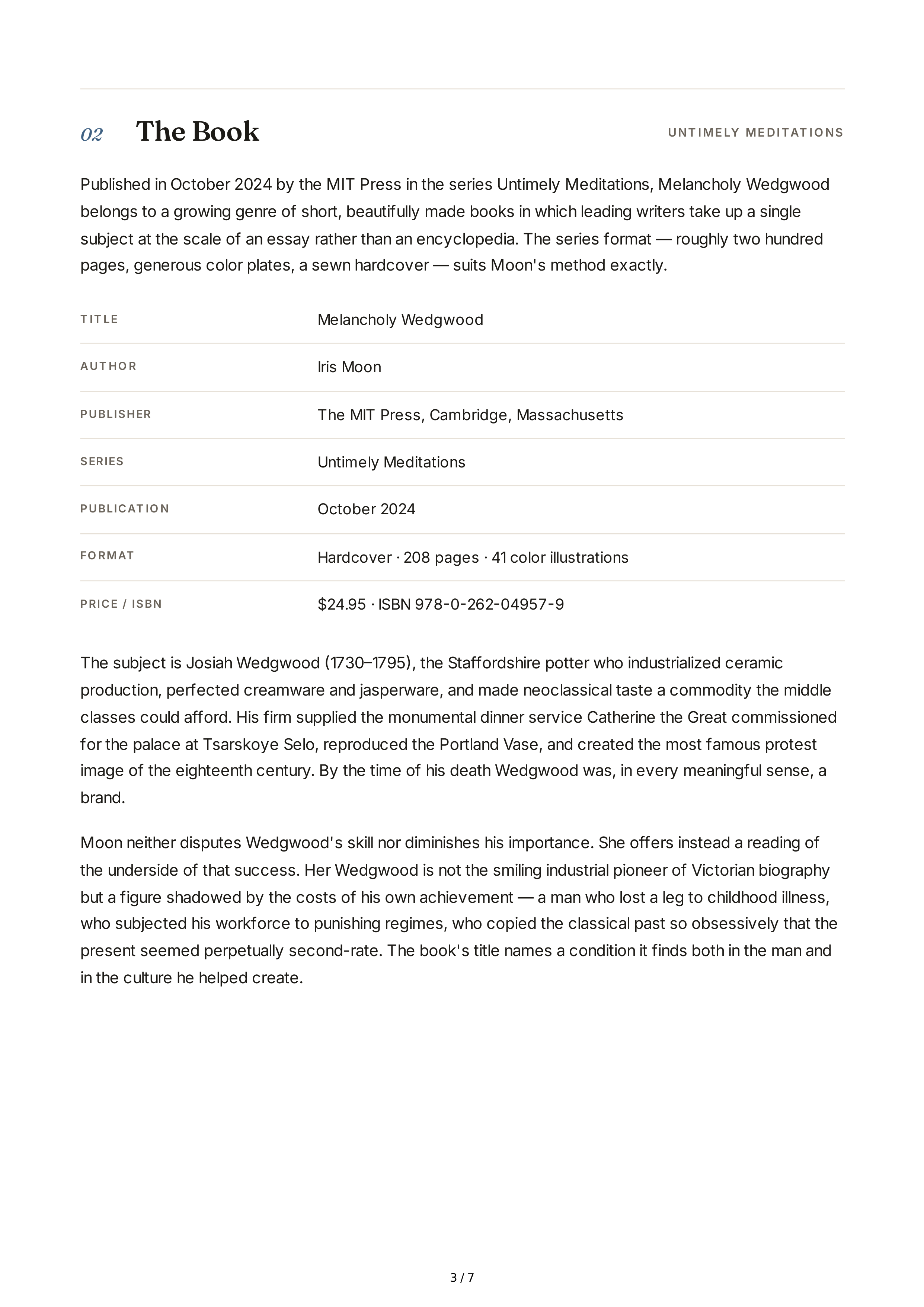 Professional Museum Curators Iris Moon Melancholy Wedgwood Biography — page 3