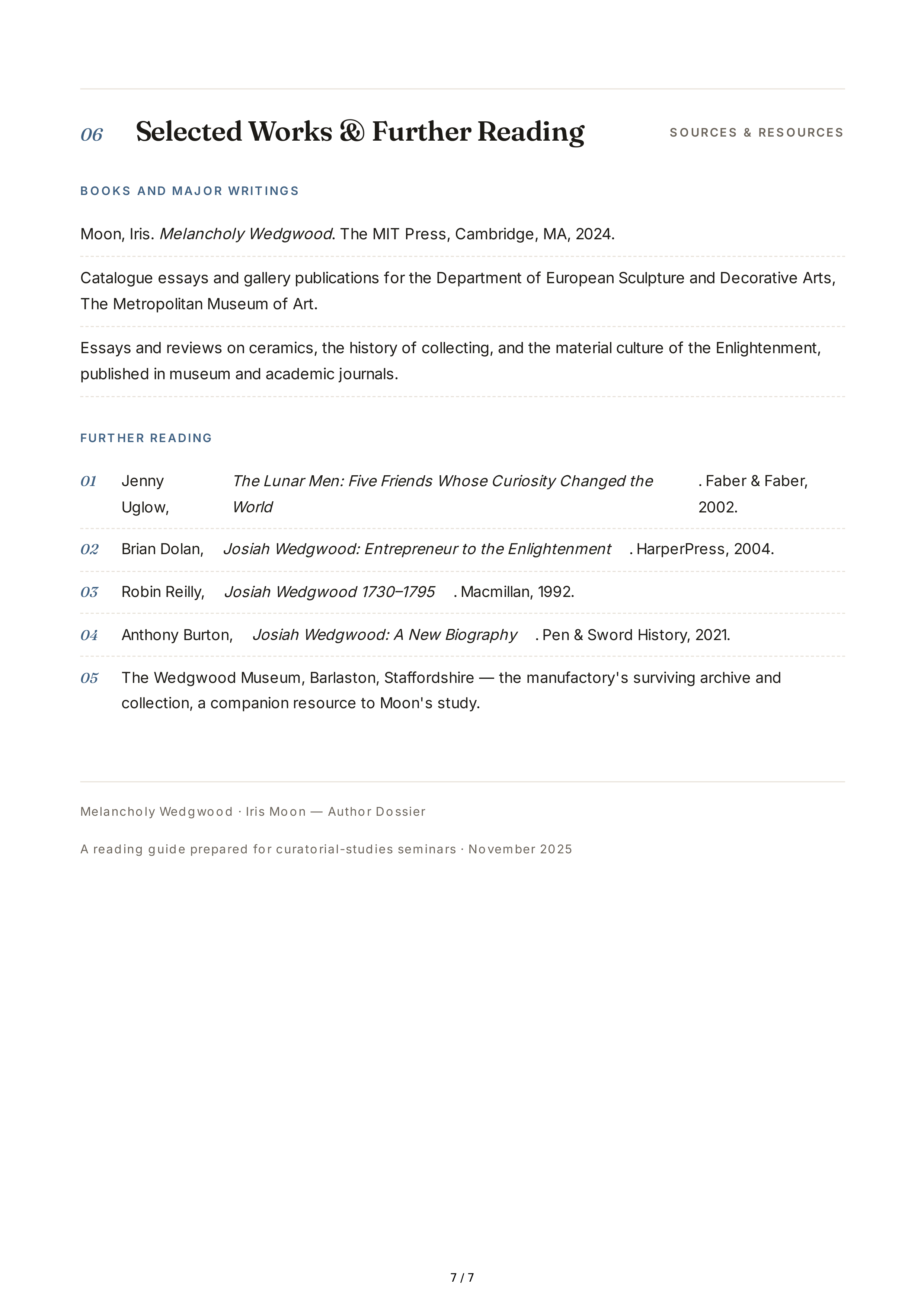 Professional Museum Curators Iris Moon Melancholy Wedgwood Biography — page 7