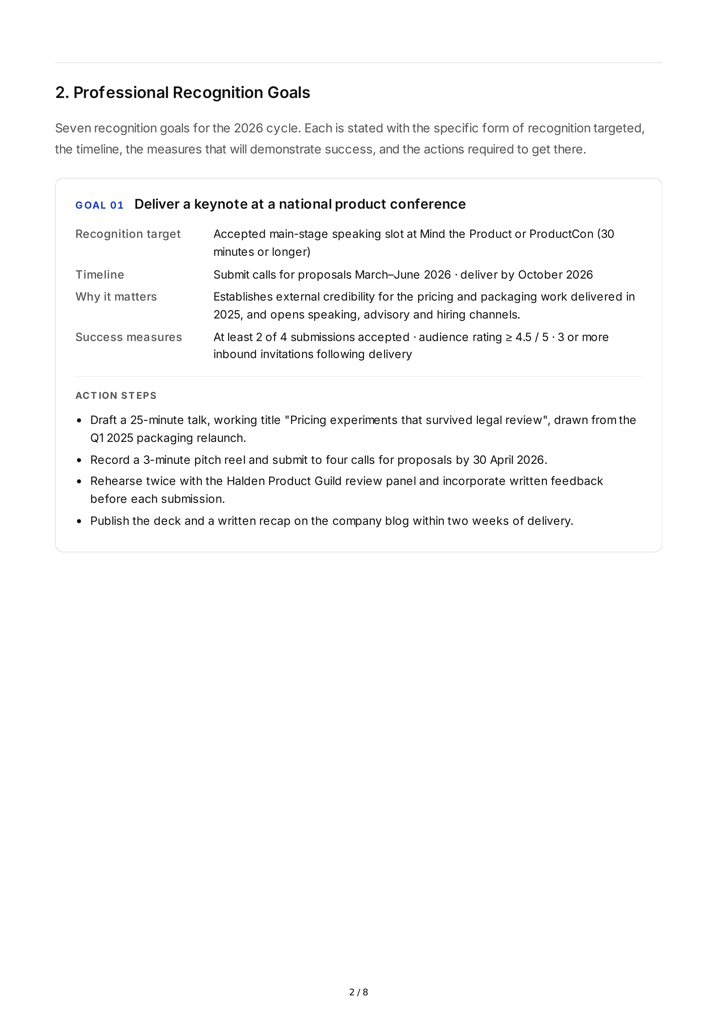 Professional Recognition Goals — page 2