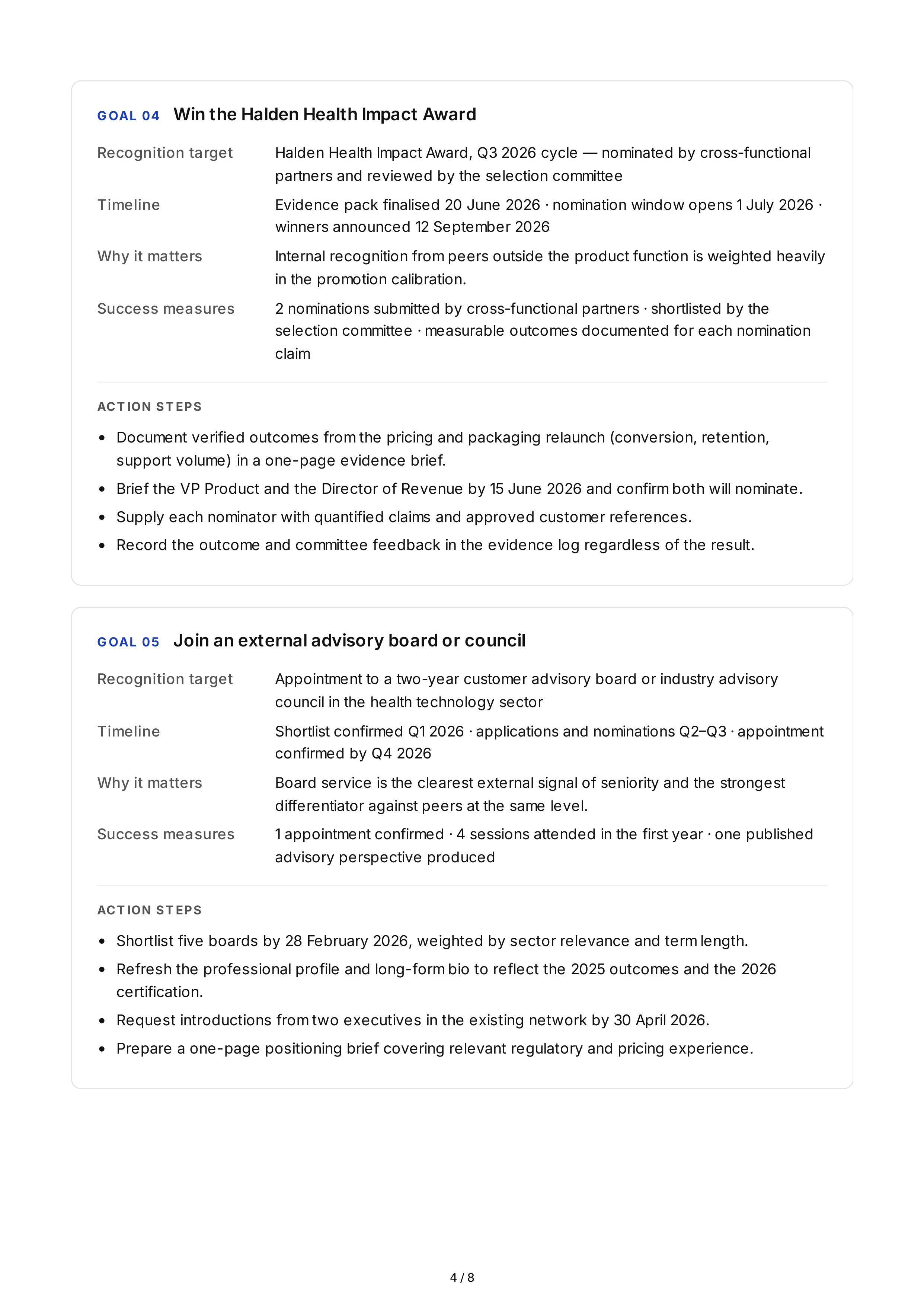 Professional Recognition Goals — page 4