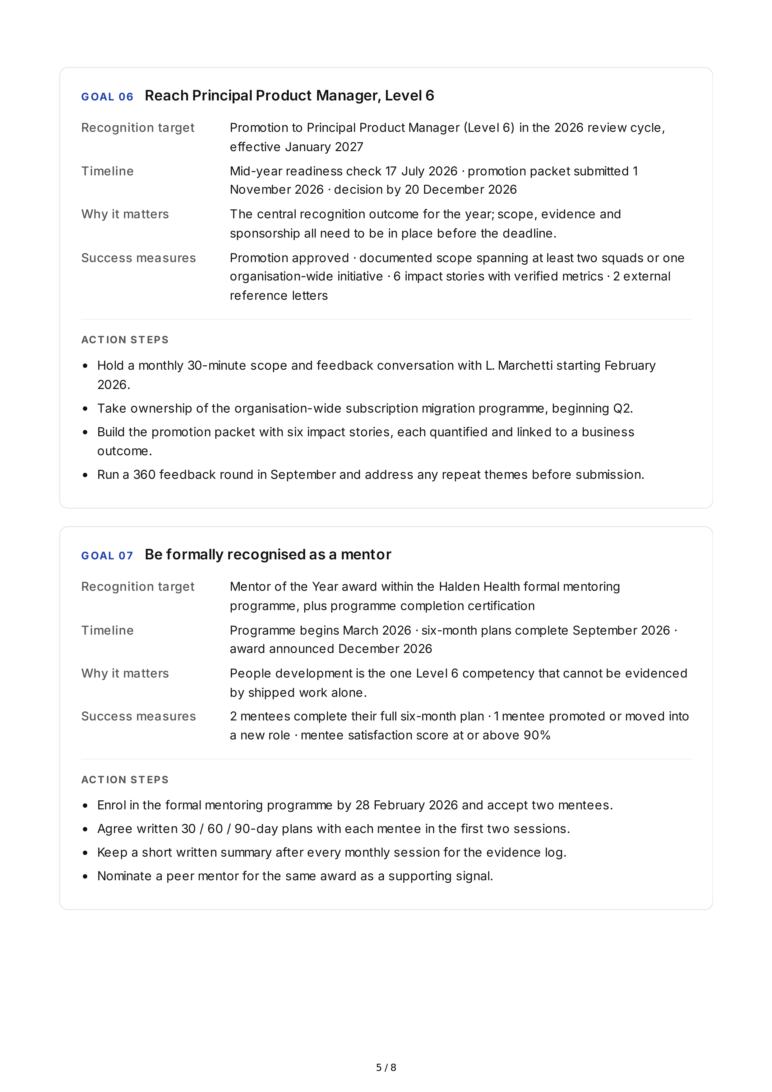 Professional Recognition Goals — page 5