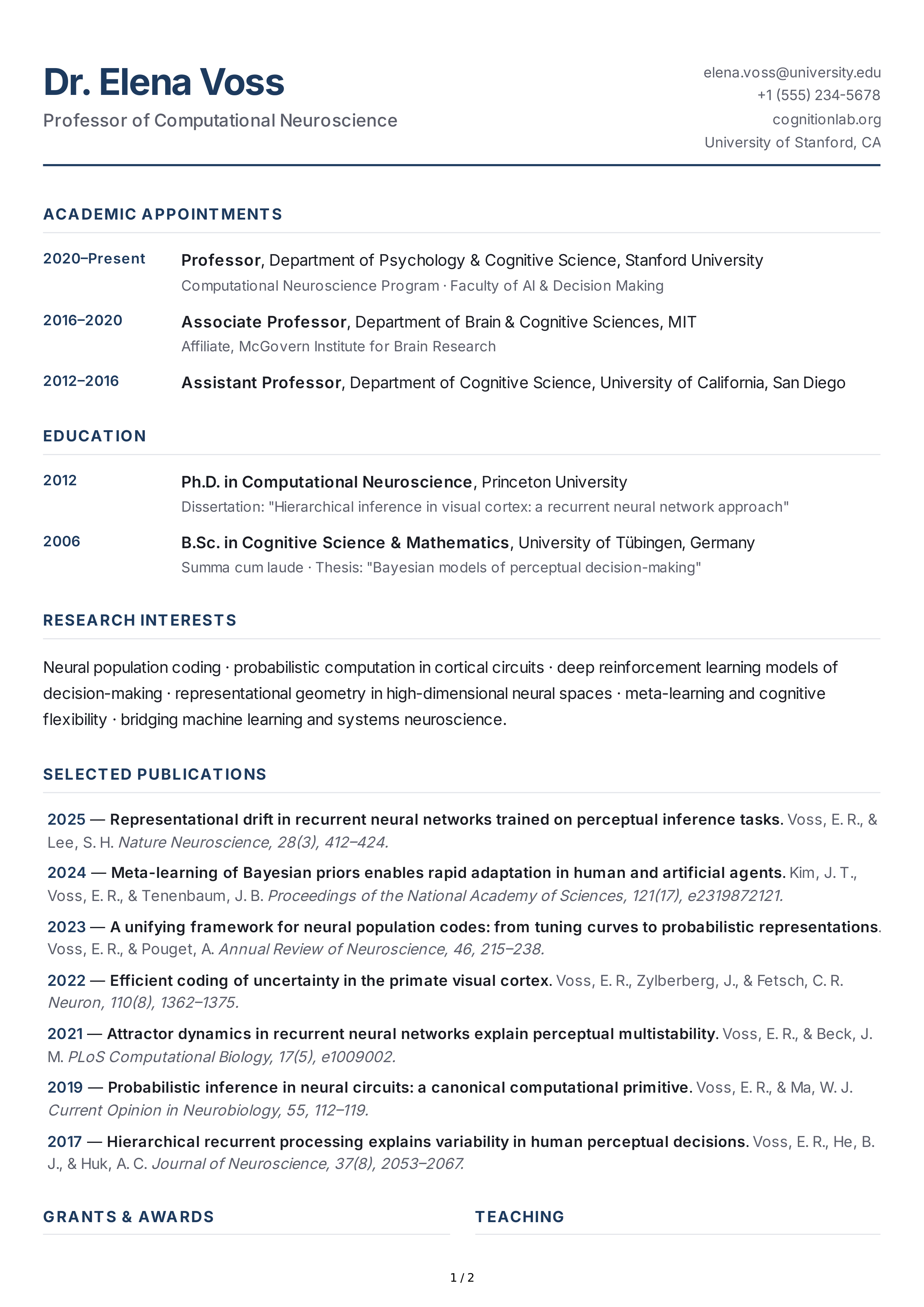 Professor CV — page 1
