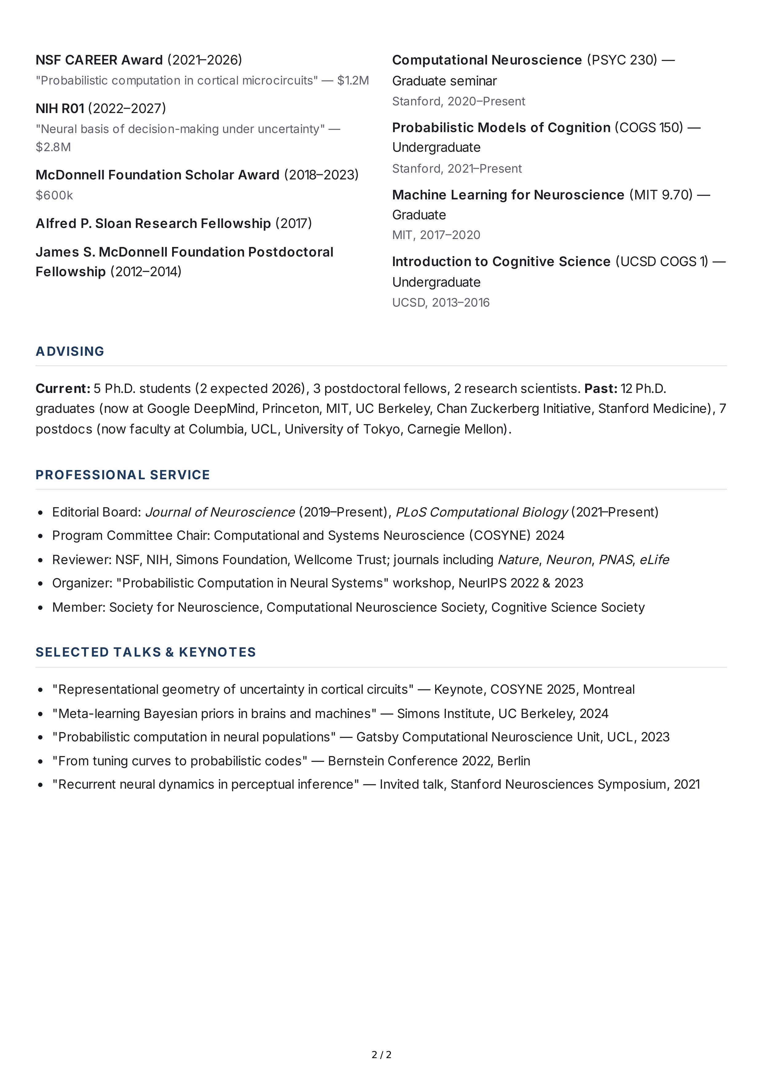 Professor CV — page 2