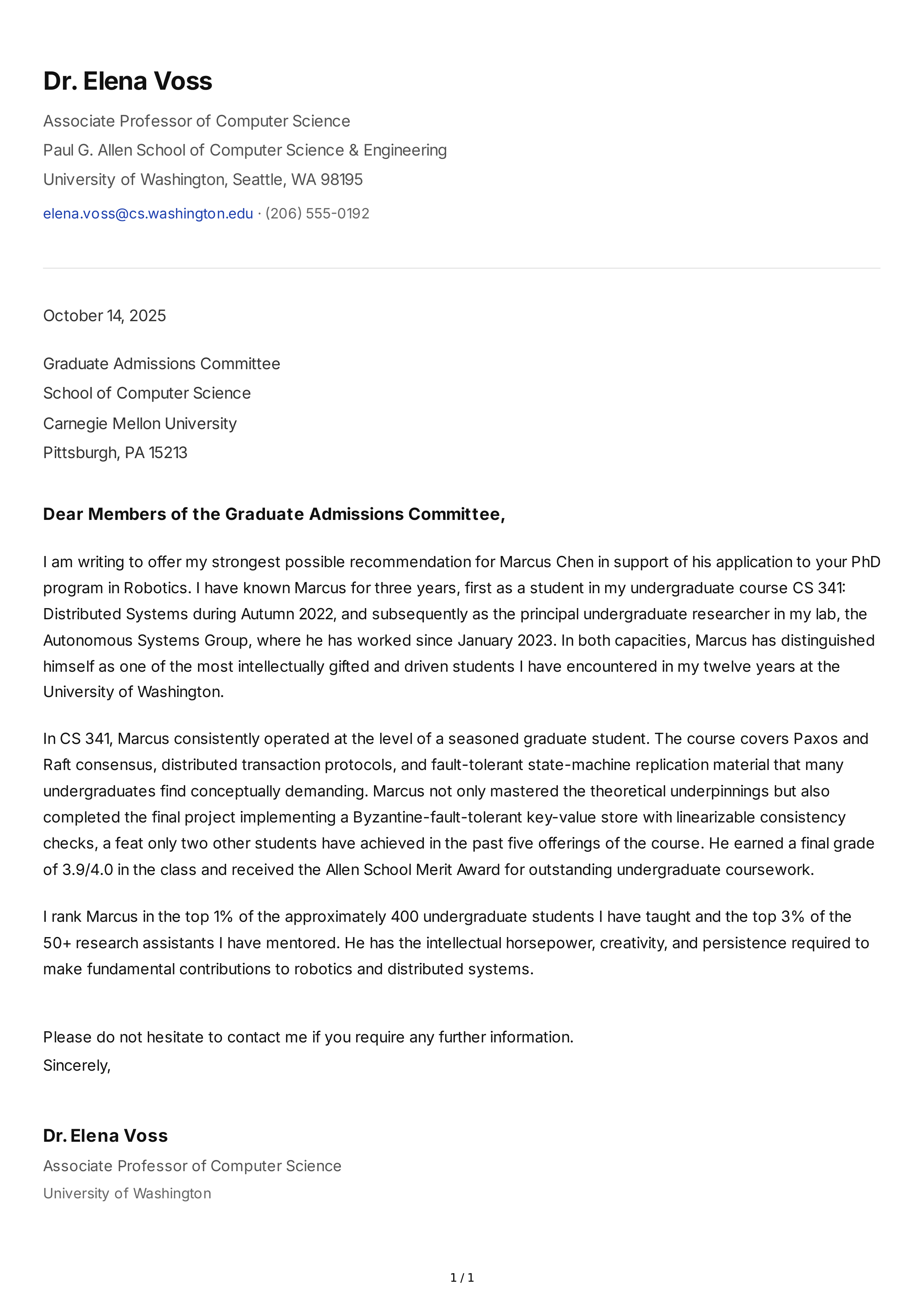 Professor Reference Letter — page 1
