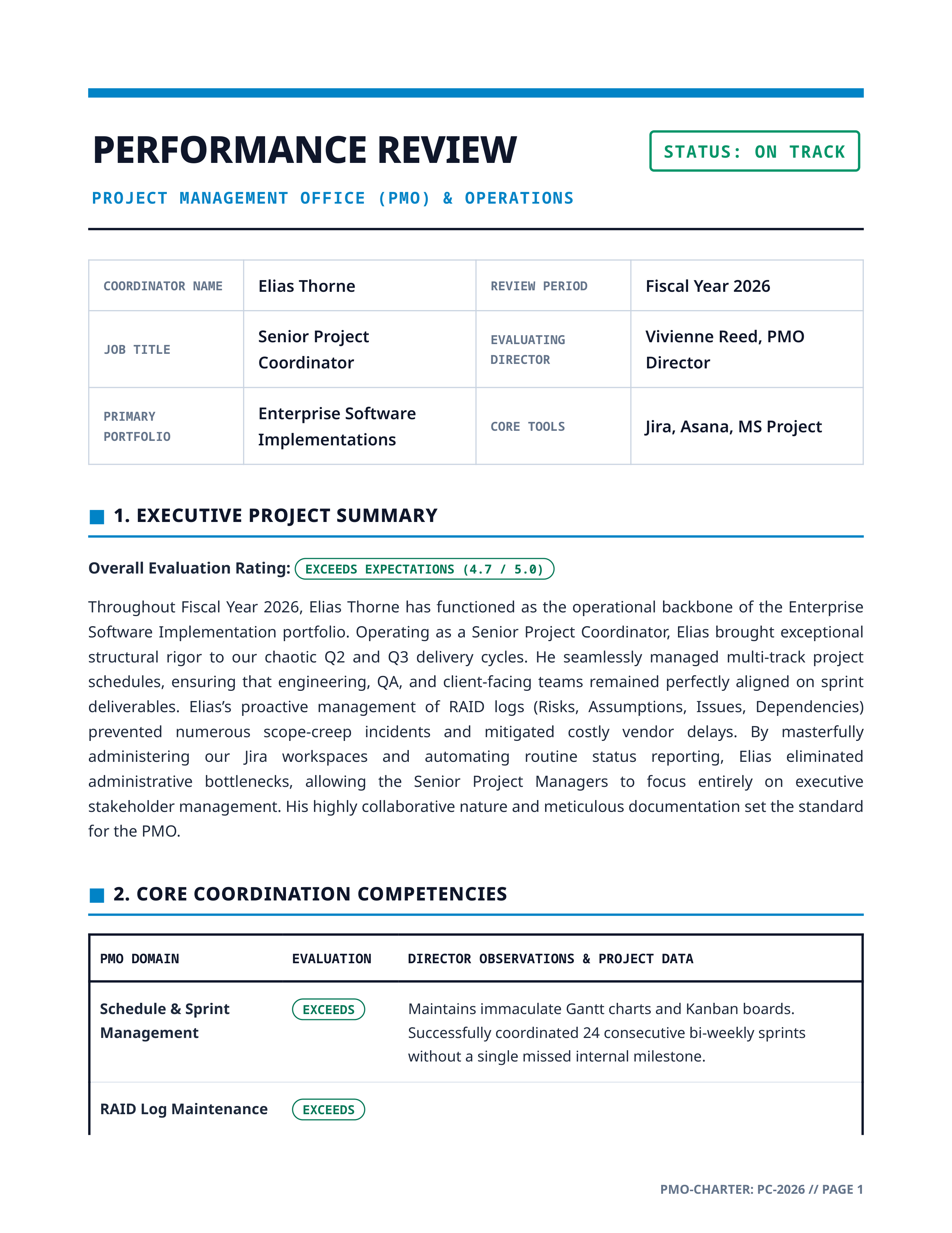 Project Coordinator Performance Review — page 1