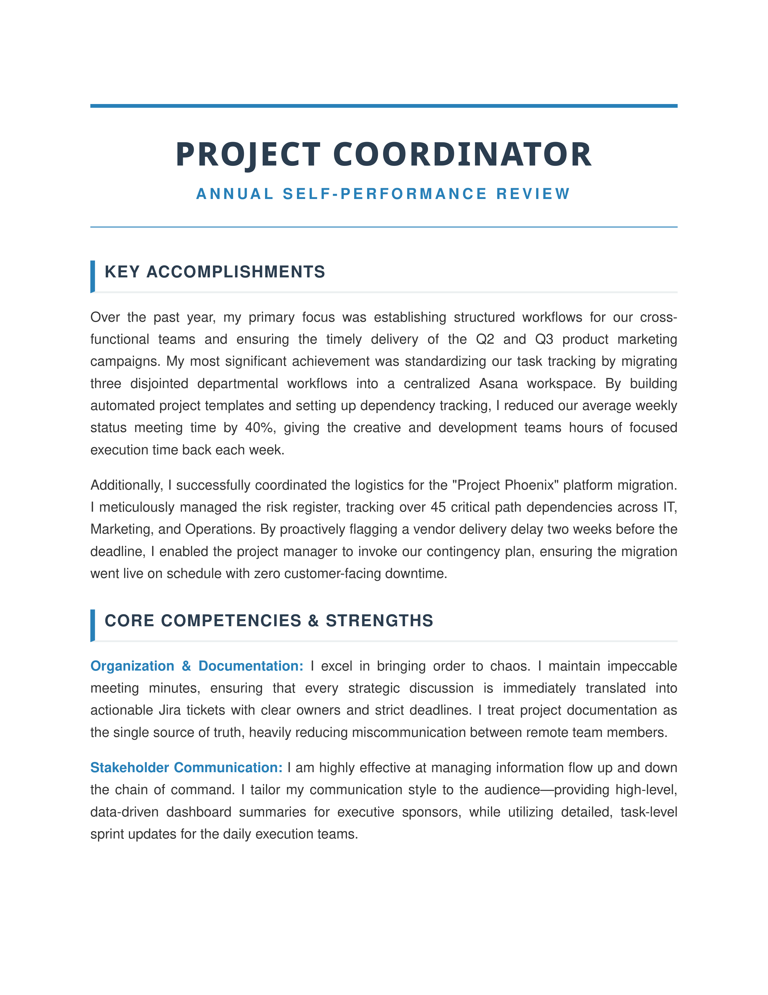 Project Coordinator Self Performance Review — page 1