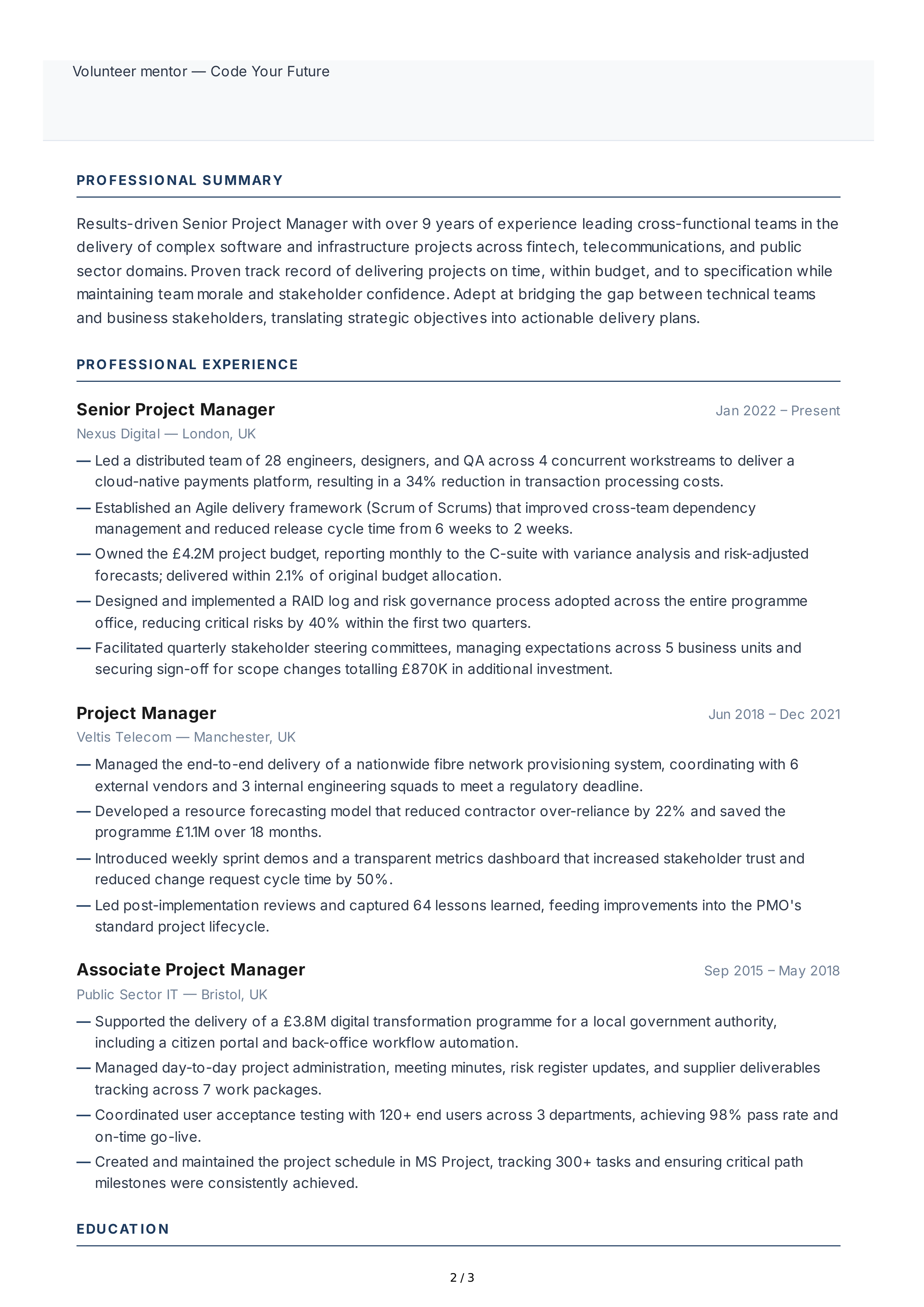 Project Manager CV — page 2