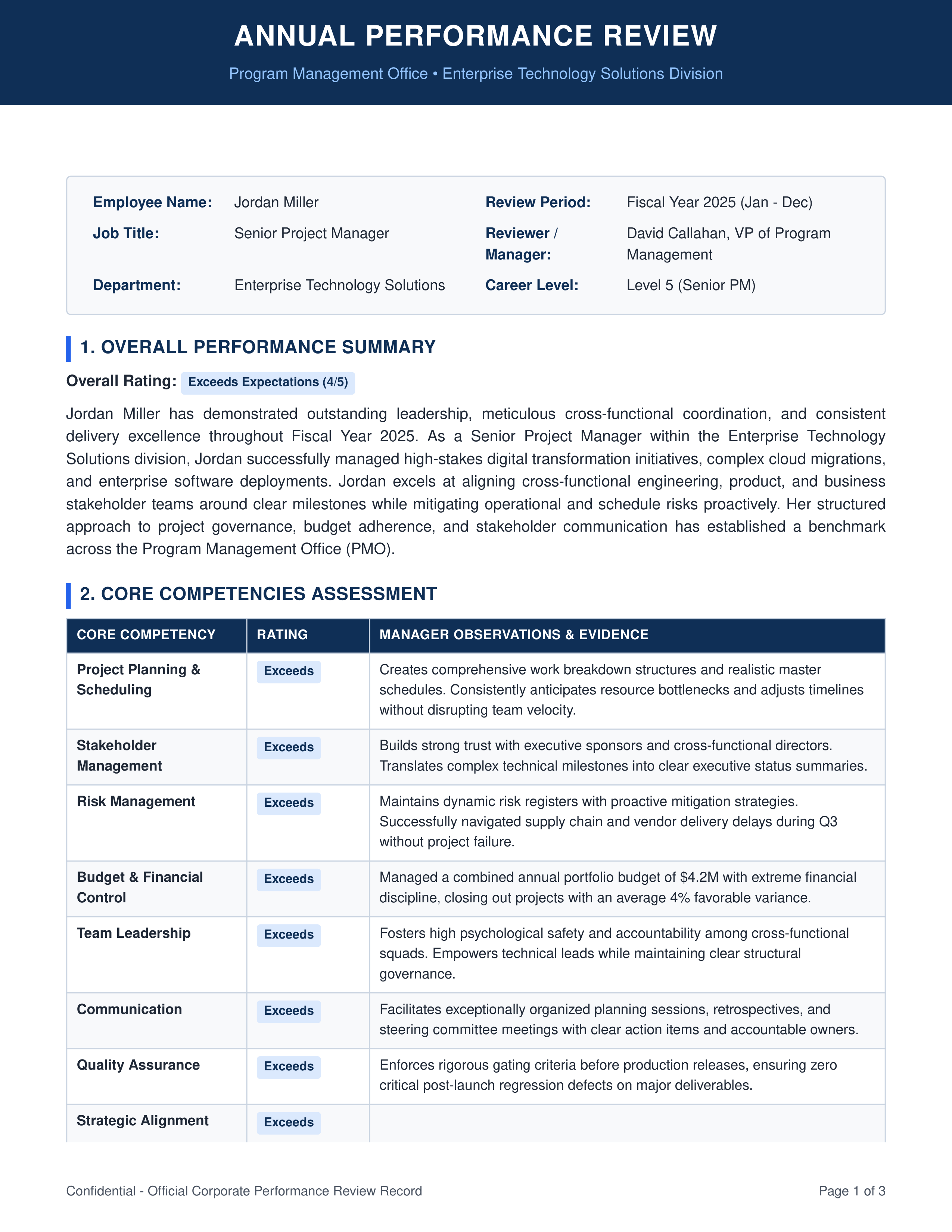 Project Manager Performance Review — page 1