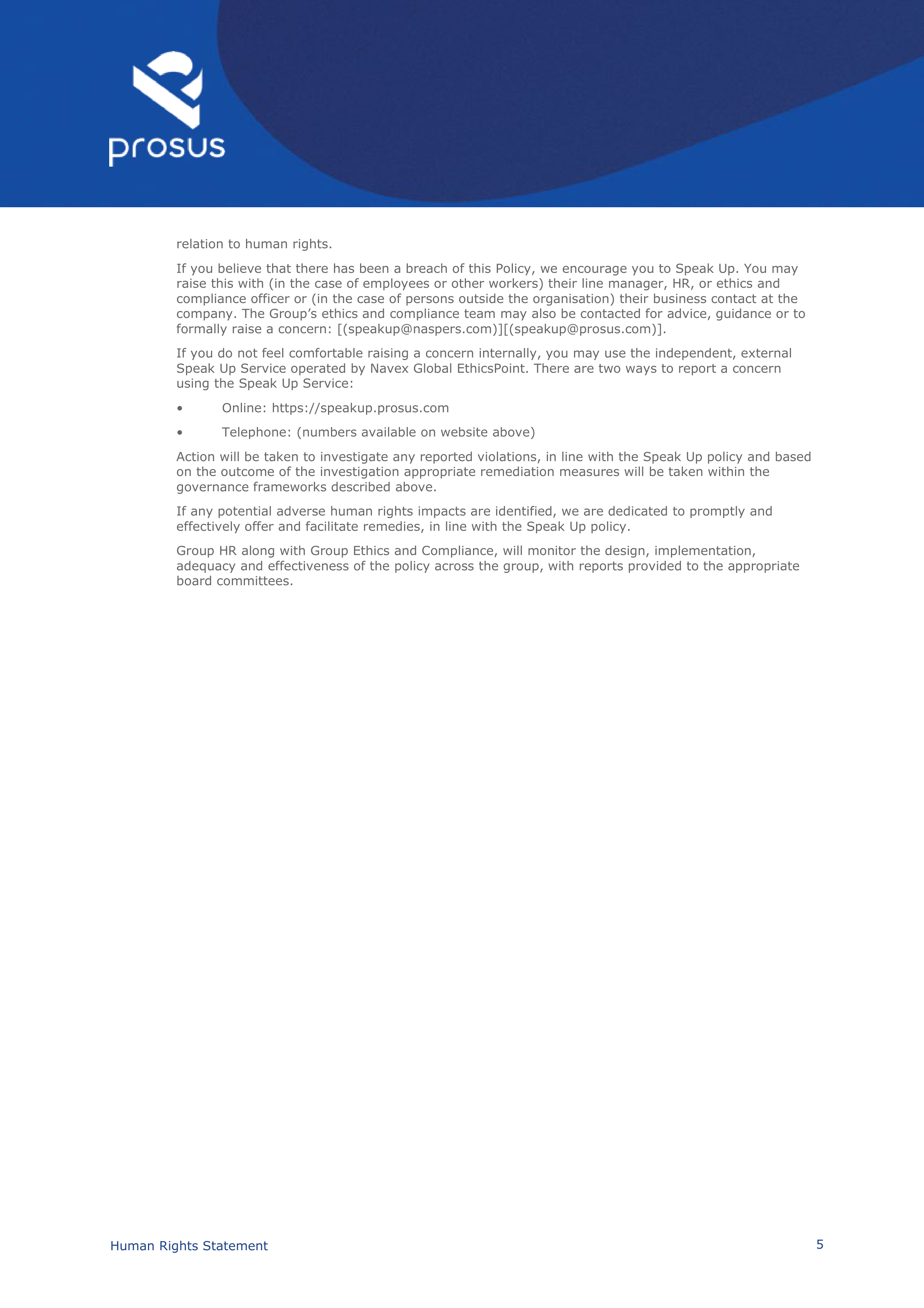 Prosus Human Rights Statement — page 5