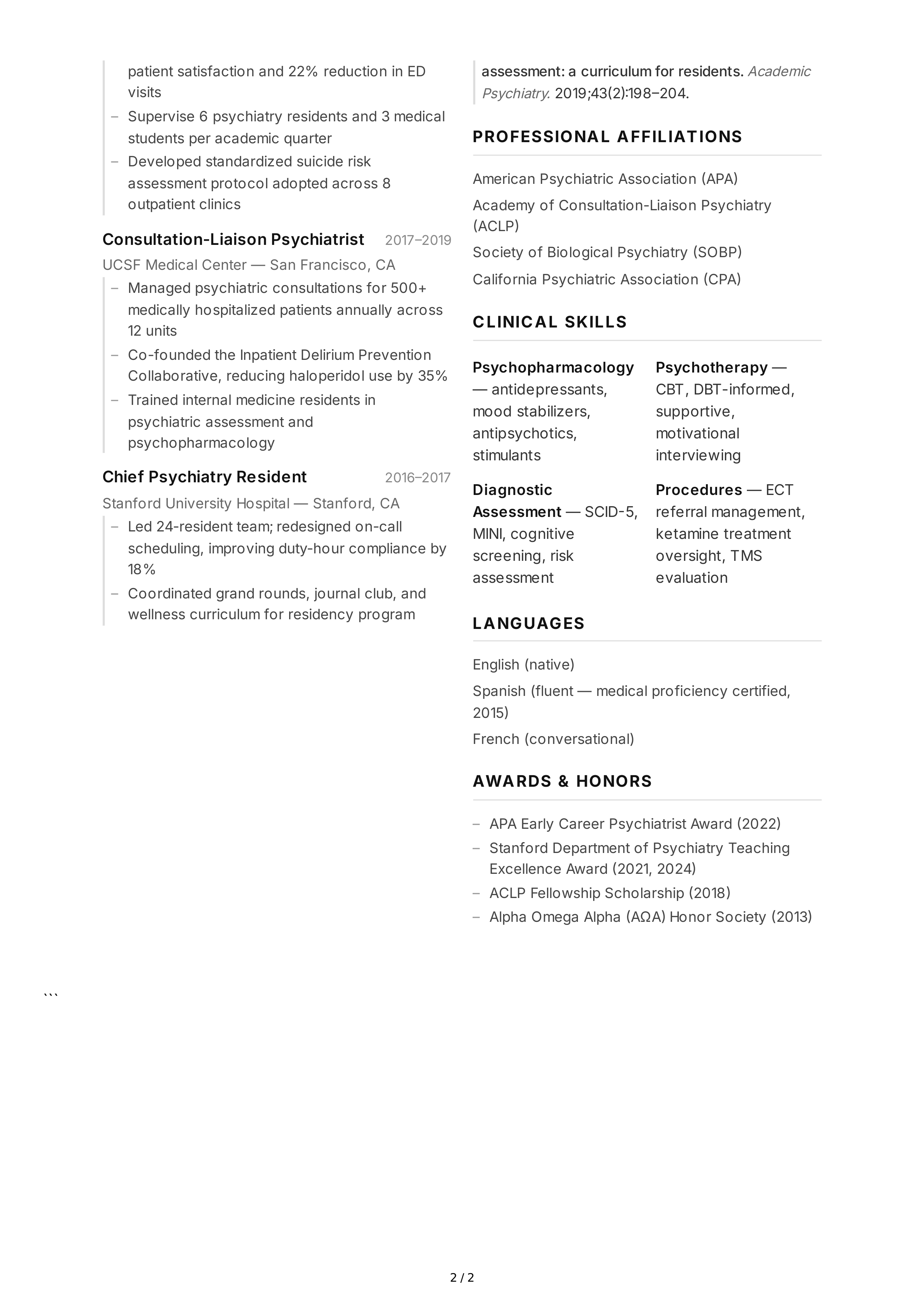 Psychiatrist CV — page 2