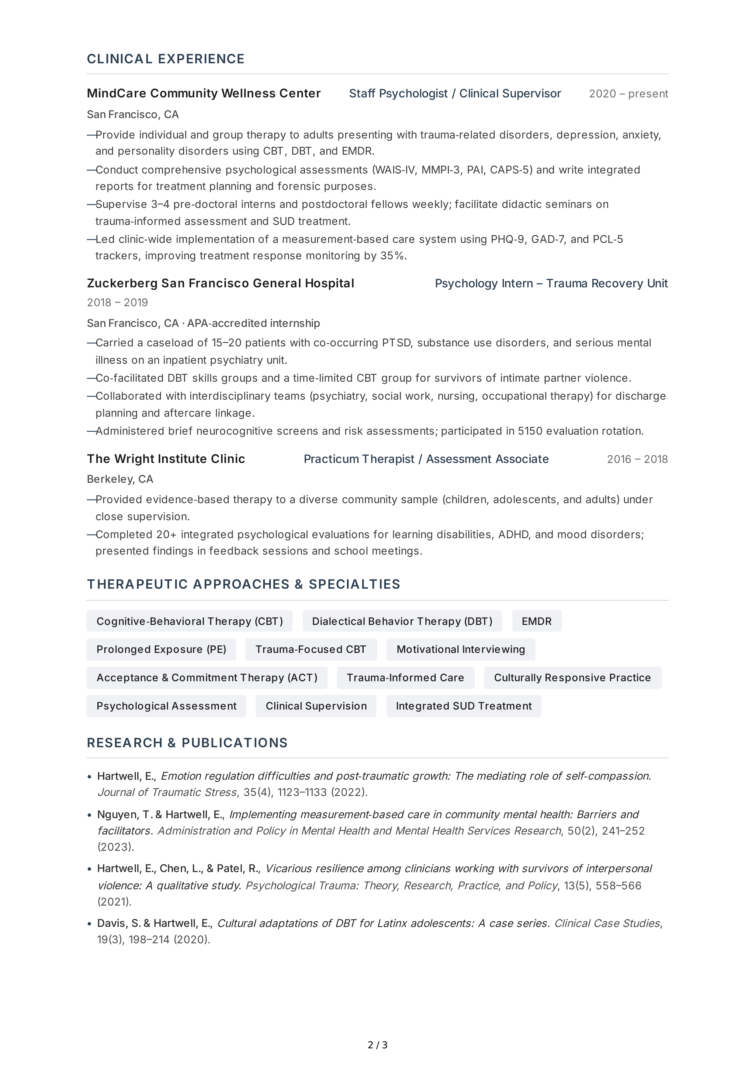Psychologist CV — page 2