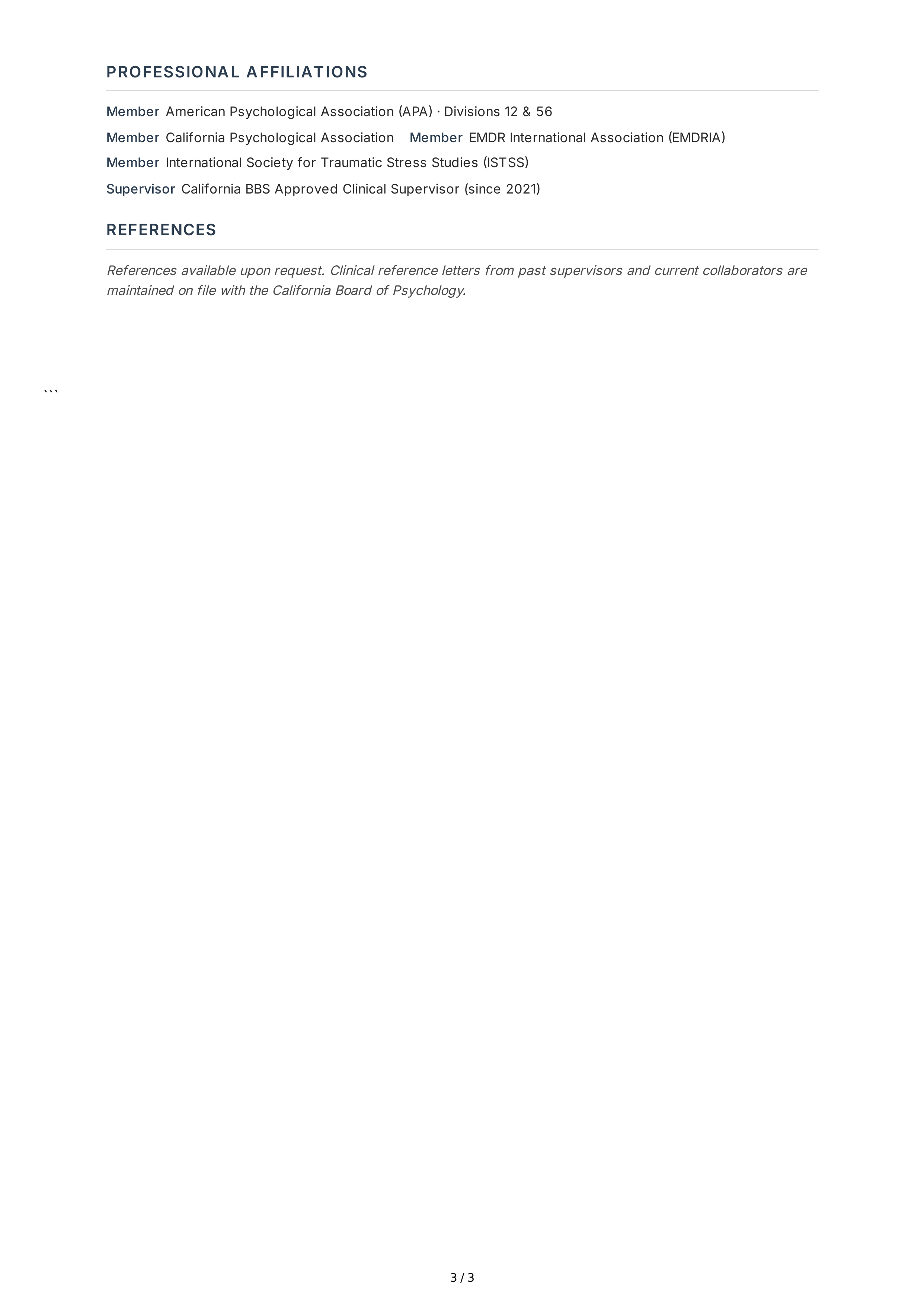 Psychologist CV — page 3